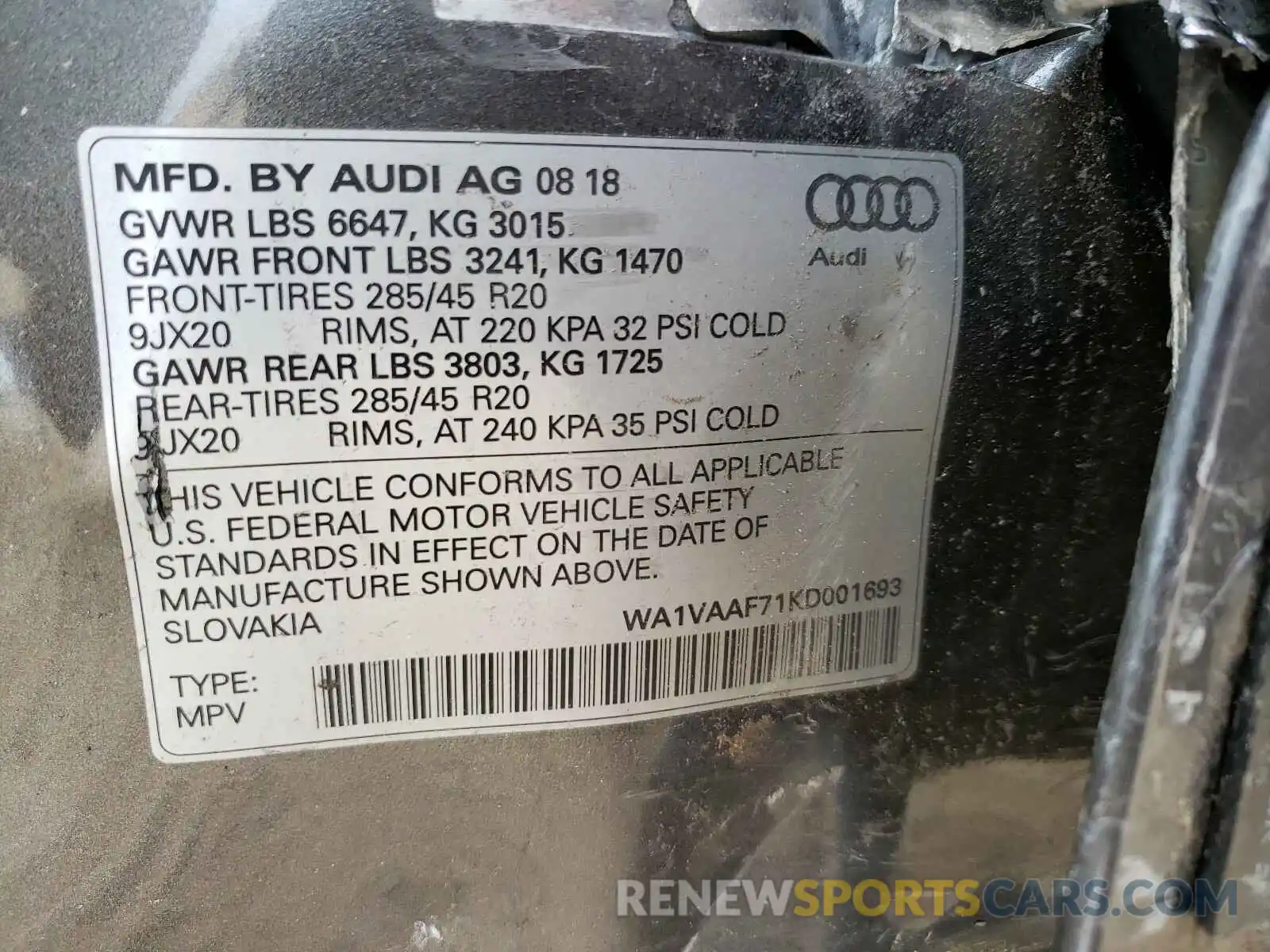 10 Фотография поврежденного автомобиля WA1VAAF71KD001693 AUDI Q7 2019