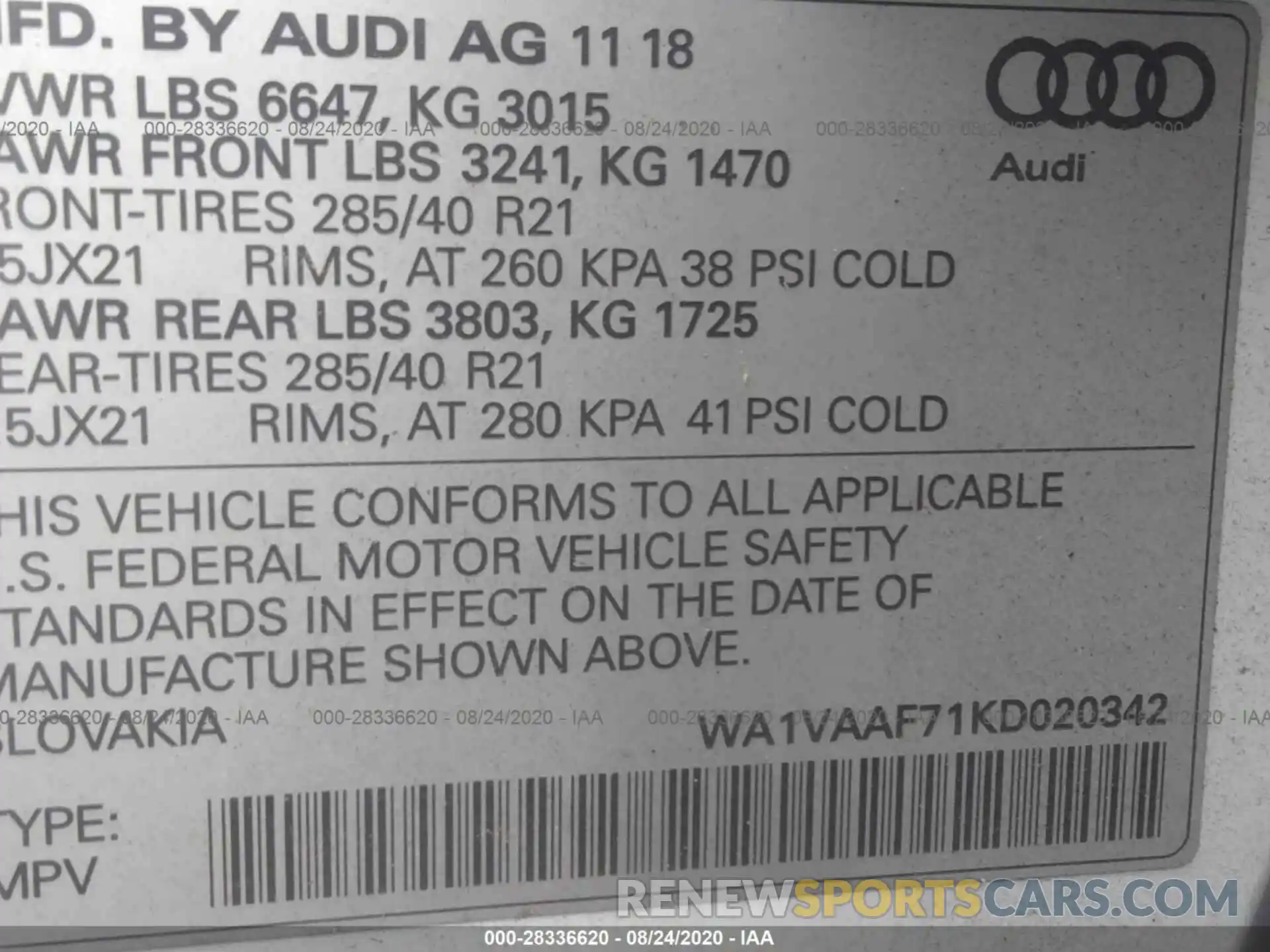 9 Photograph of a damaged car WA1VAAF71KD020342 AUDI Q7 2019