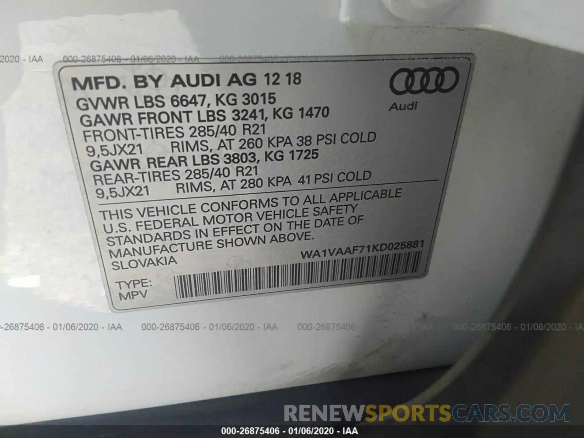 9 Фотография поврежденного автомобиля WA1VAAF71KD025881 AUDI Q7 2019