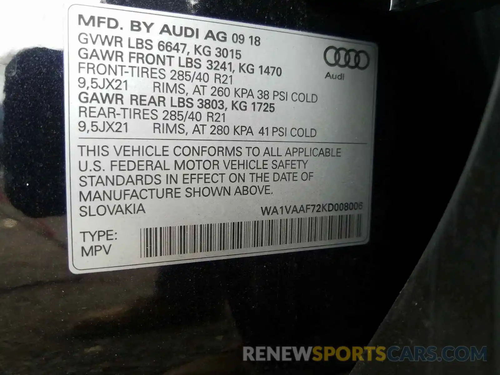 10 Фотография поврежденного автомобиля WA1VAAF72KD008006 AUDI Q7 2019