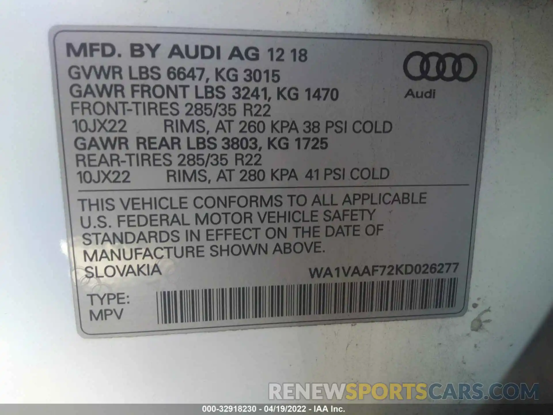 9 Фотография поврежденного автомобиля WA1VAAF72KD026277 AUDI Q7 2019