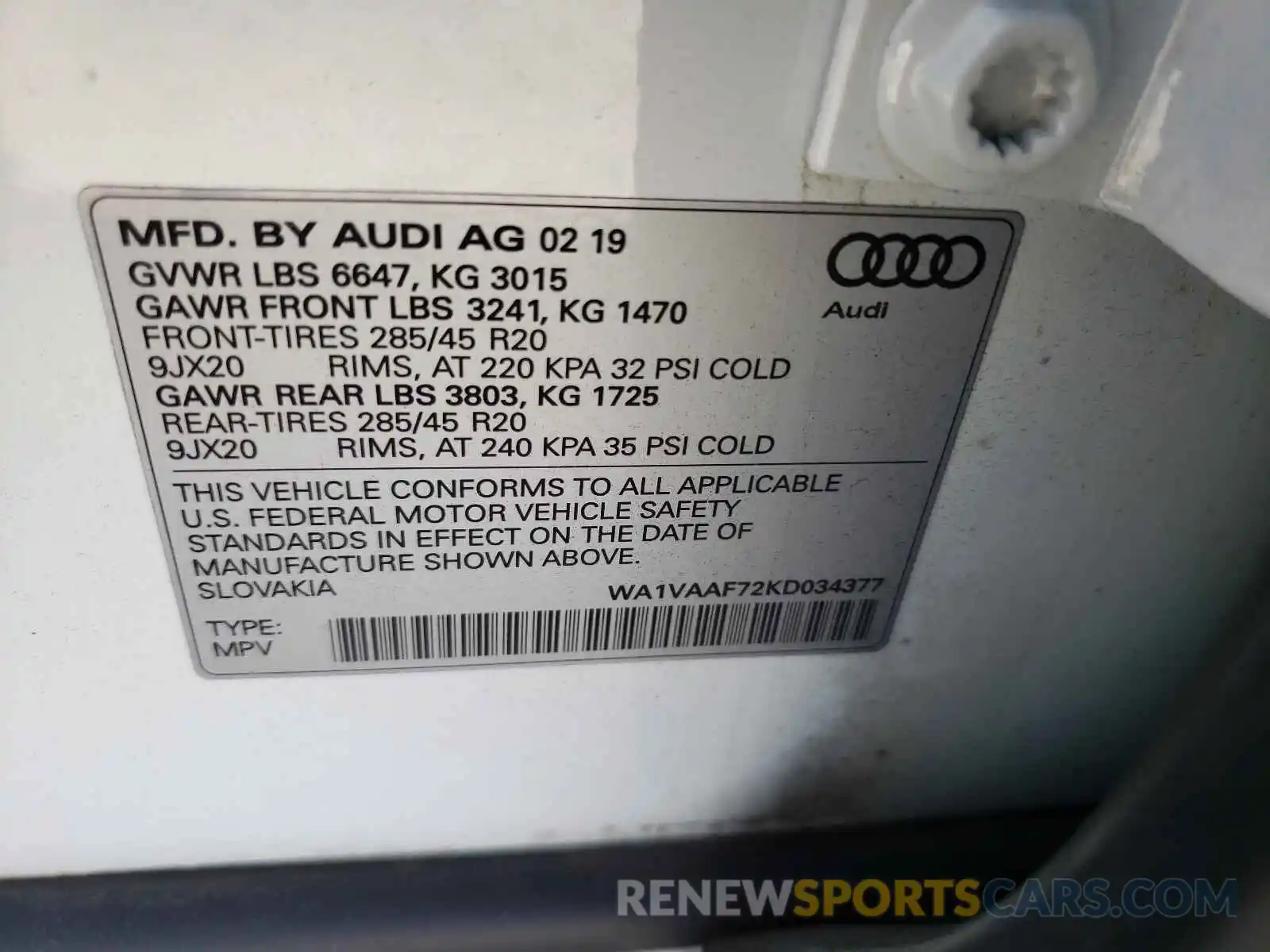 10 Фотография поврежденного автомобиля WA1VAAF72KD034377 AUDI Q7 2019