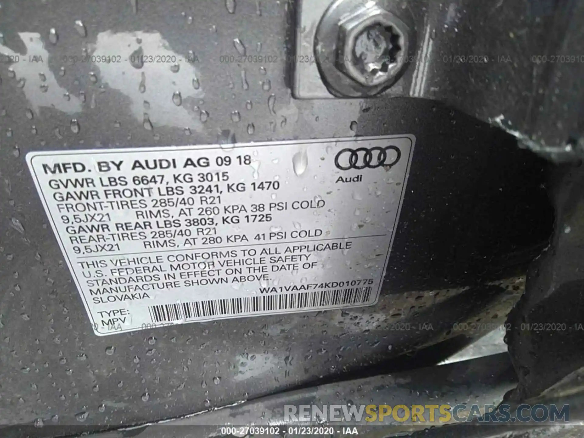 9 Фотография поврежденного автомобиля WA1VAAF74KD010775 AUDI Q7 2019