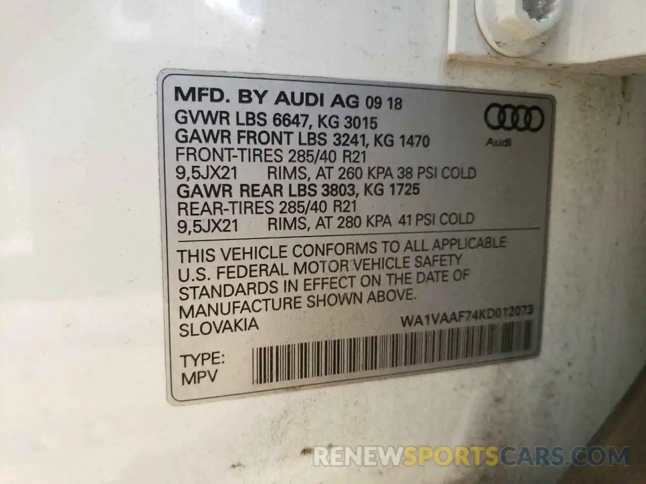 10 Фотография поврежденного автомобиля WA1VAAF74KD012073 AUDI Q7 2019