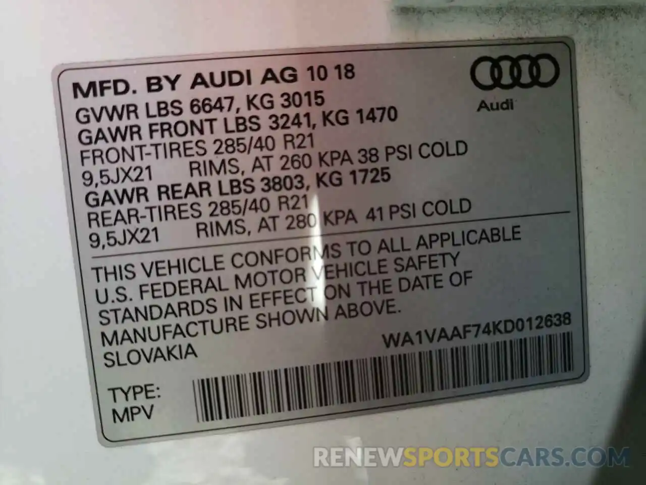 10 Фотография поврежденного автомобиля WA1VAAF74KD012638 AUDI Q7 2019