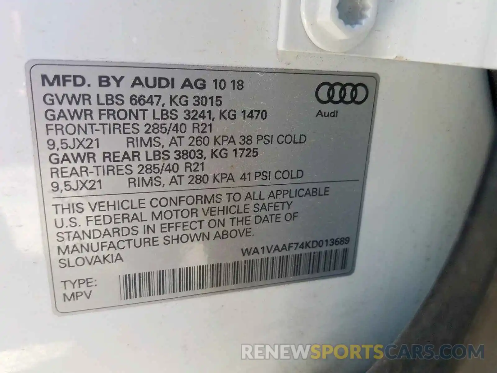 10 Фотография поврежденного автомобиля WA1VAAF74KD013689 AUDI Q7 2019