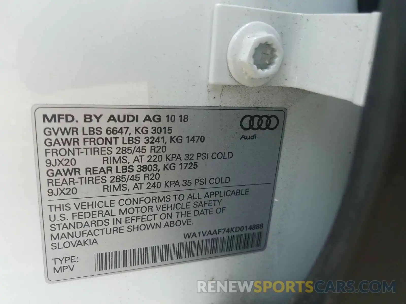 10 Фотография поврежденного автомобиля WA1VAAF74KD014888 AUDI Q7 2019