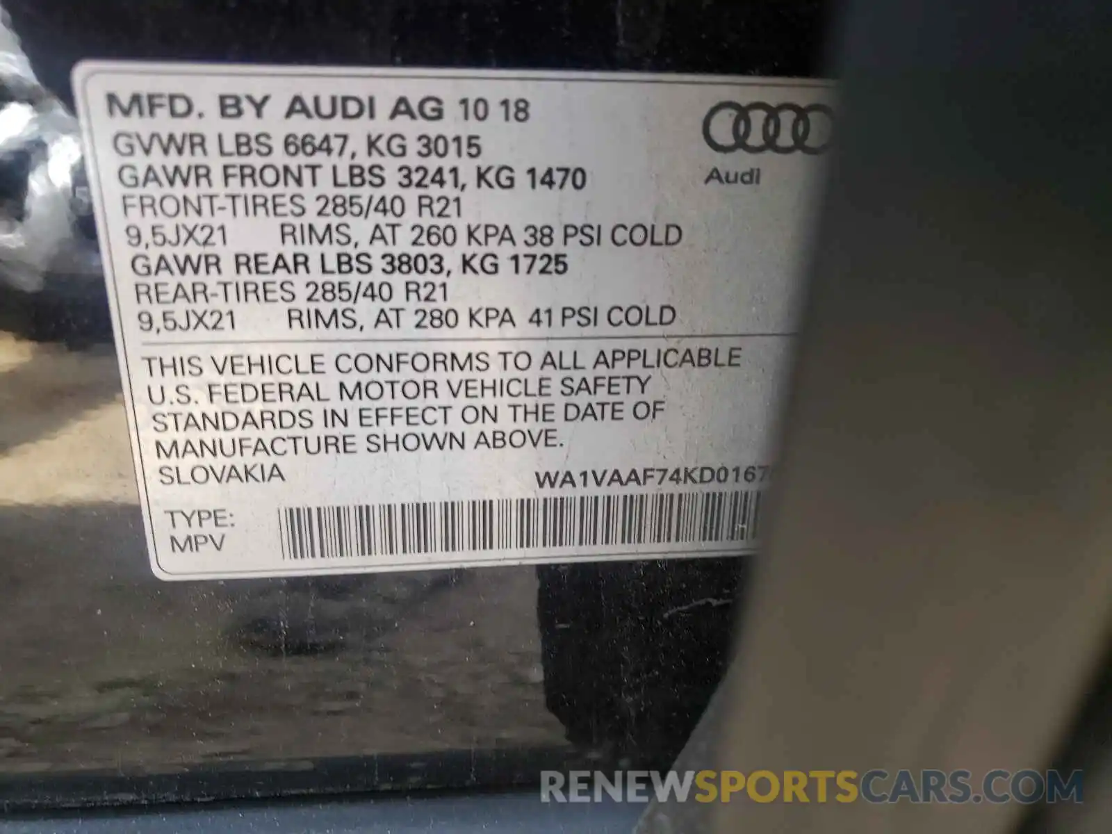 10 Фотография поврежденного автомобиля WA1VAAF74KD016785 AUDI Q7 2019