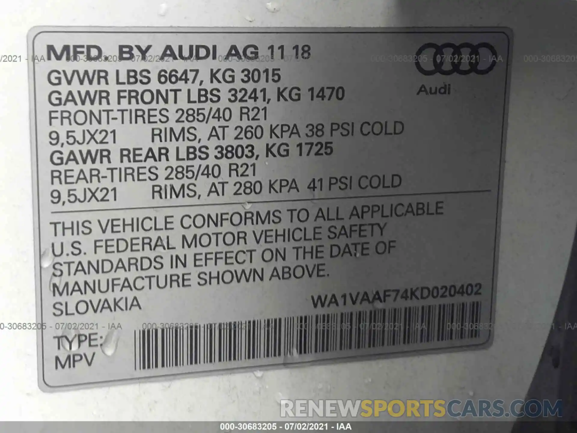 9 Photograph of a damaged car WA1VAAF74KD020402 AUDI Q7 2019