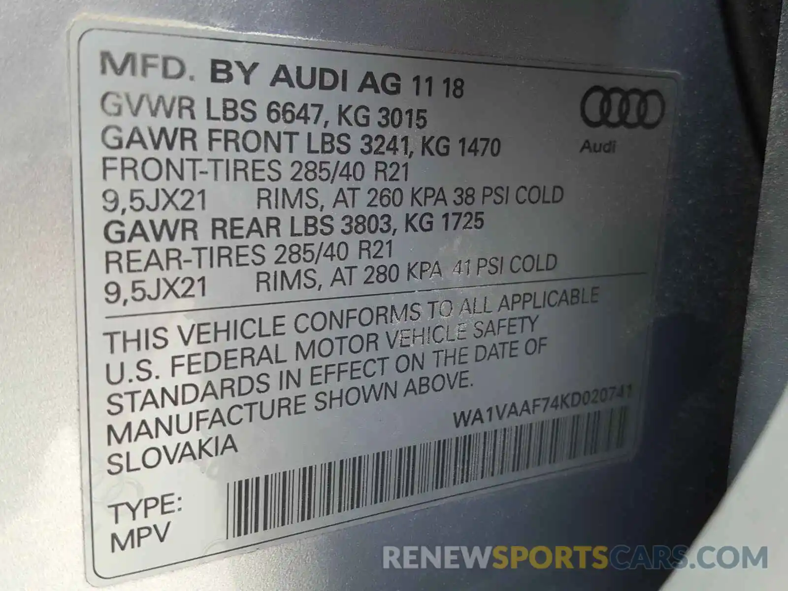 10 Фотография поврежденного автомобиля WA1VAAF74KD020741 AUDI Q7 2019