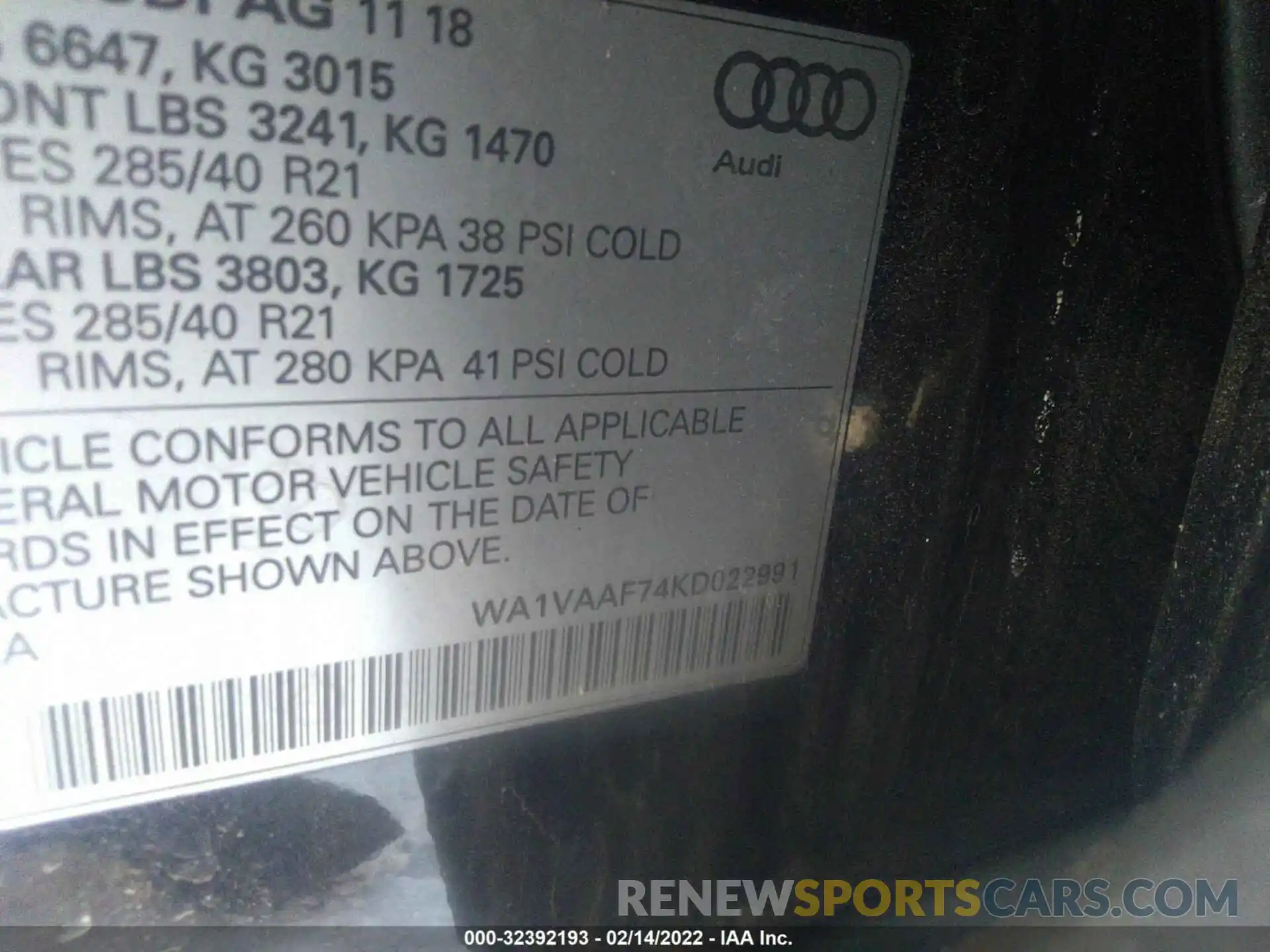 9 Фотография поврежденного автомобиля WA1VAAF74KD022991 AUDI Q7 2019