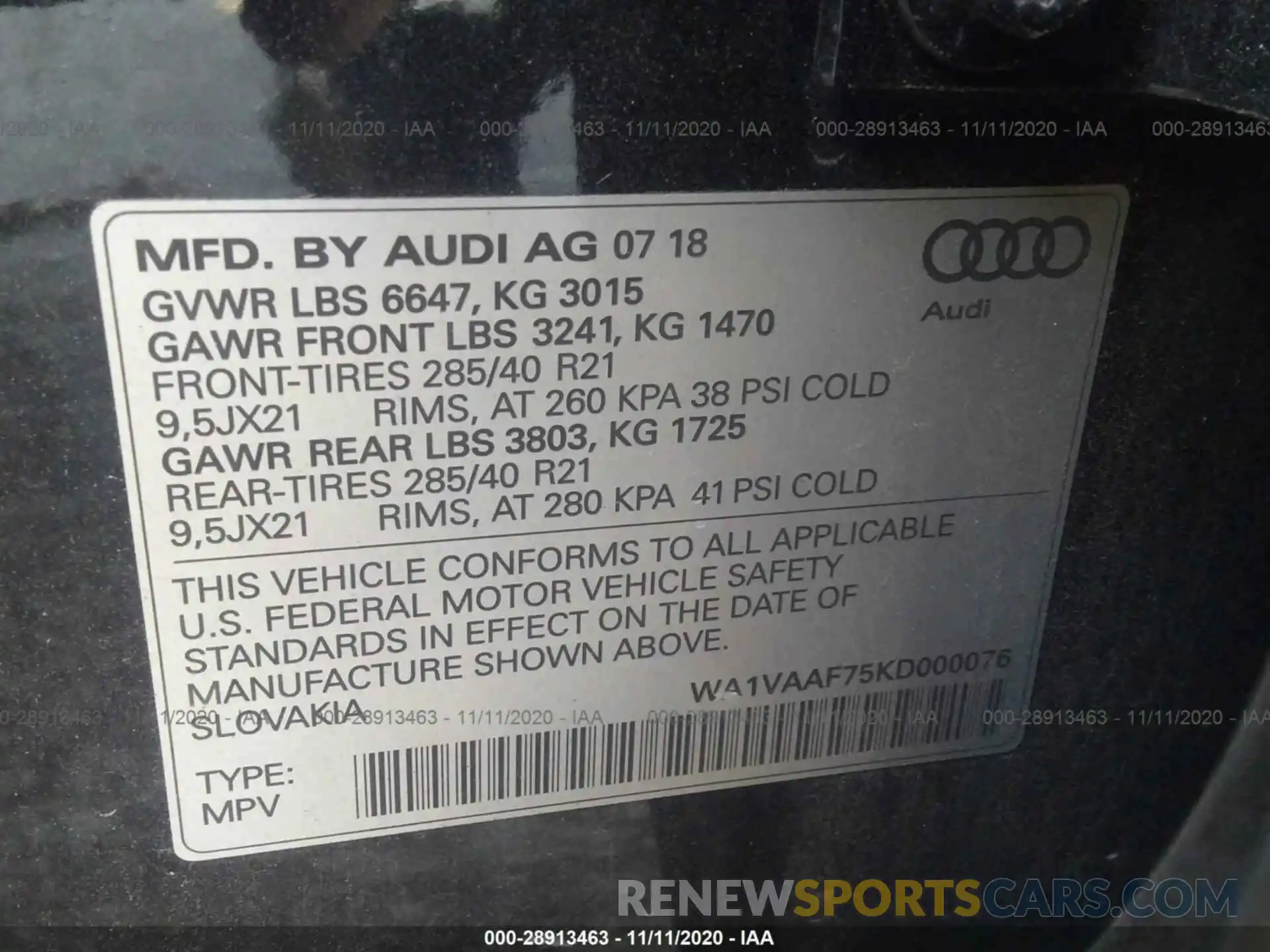 9 Photograph of a damaged car WA1VAAF75KD000076 AUDI Q7 2019