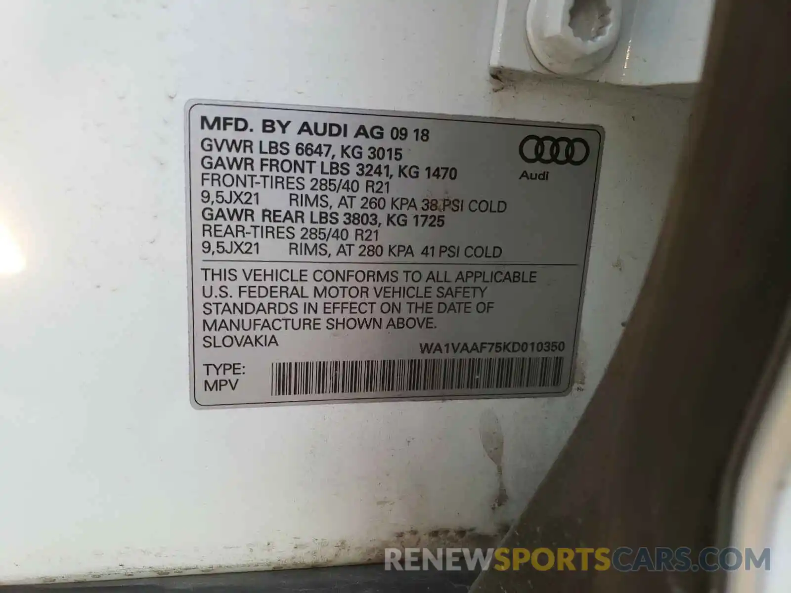 10 Фотография поврежденного автомобиля WA1VAAF75KD010350 AUDI Q7 2019