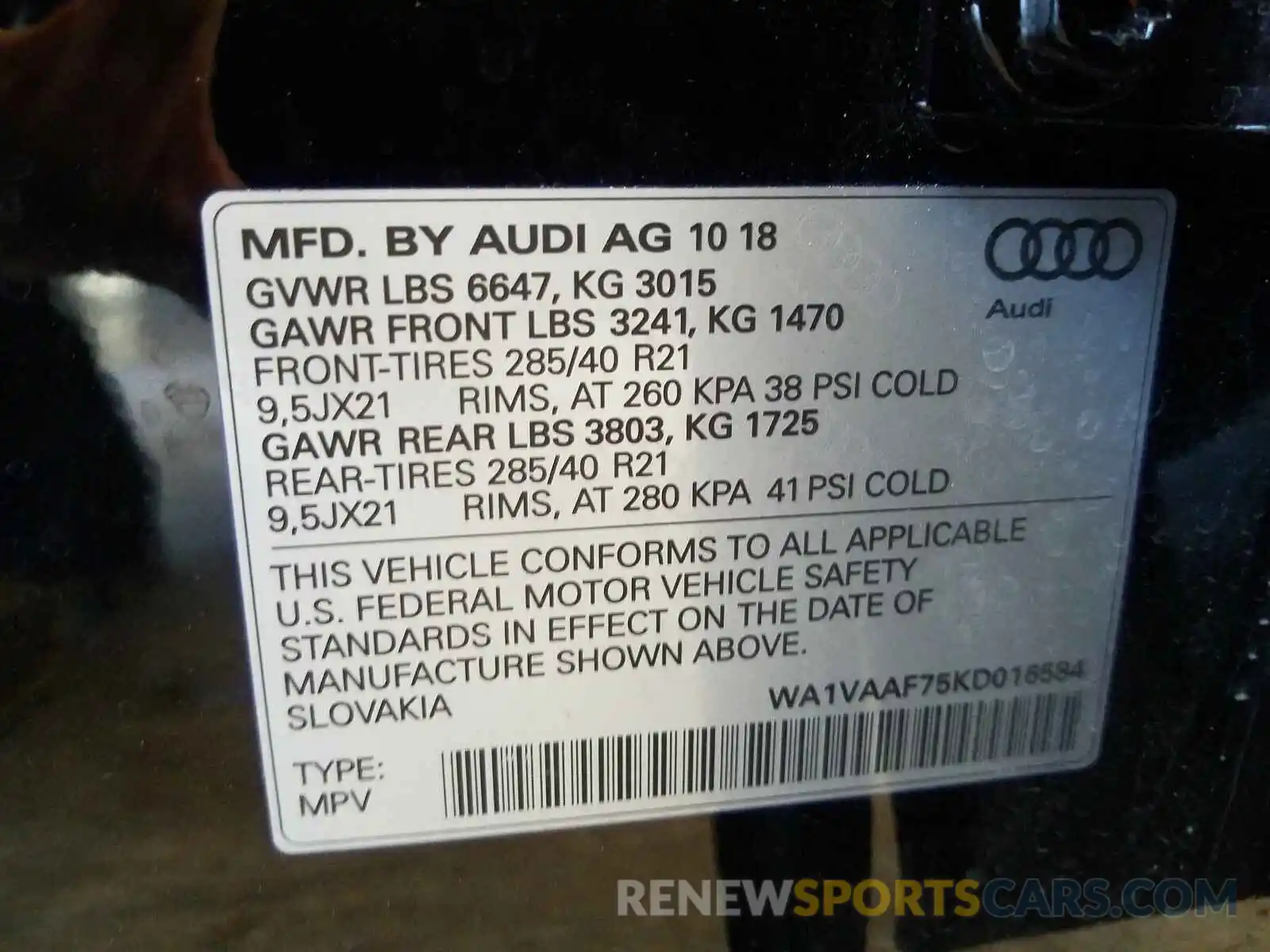 10 Фотография поврежденного автомобиля WA1VAAF75KD016584 AUDI Q7 2019