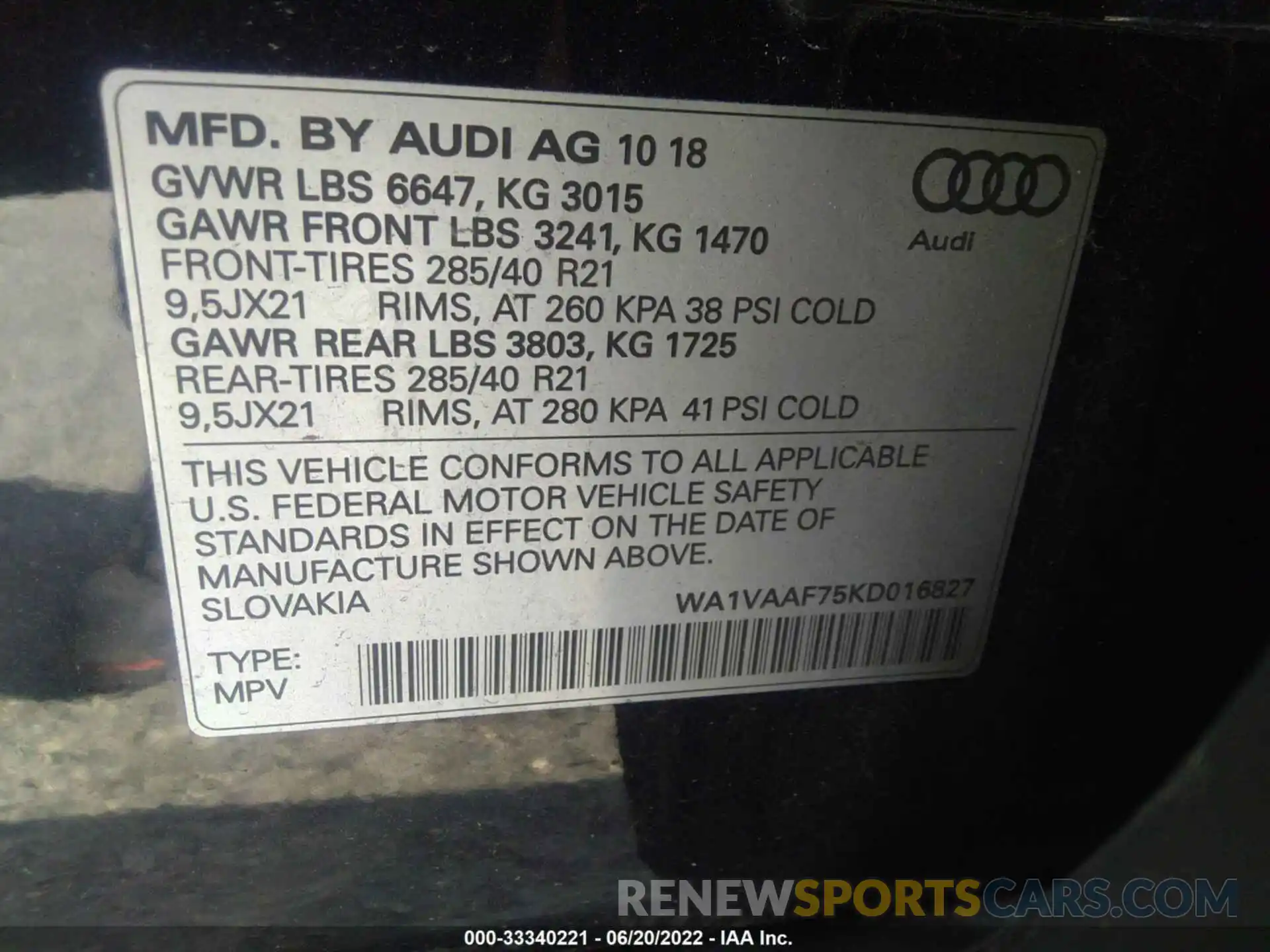 9 Фотография поврежденного автомобиля WA1VAAF75KD016827 AUDI Q7 2019