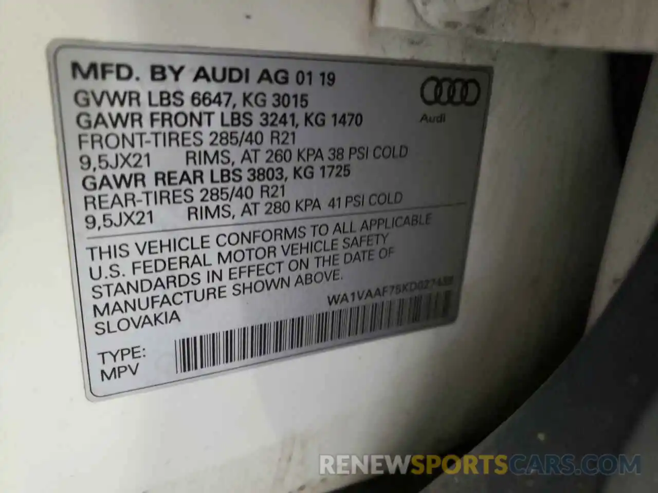 10 Фотография поврежденного автомобиля WA1VAAF75KD027438 AUDI Q7 2019