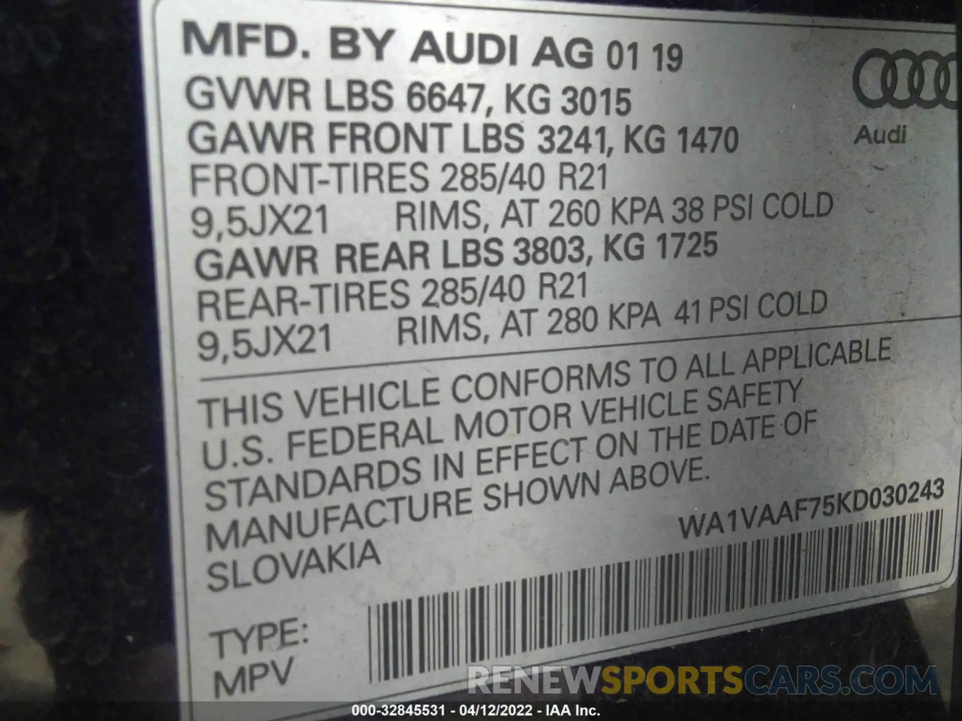 9 Фотография поврежденного автомобиля WA1VAAF75KD030243 AUDI Q7 2019