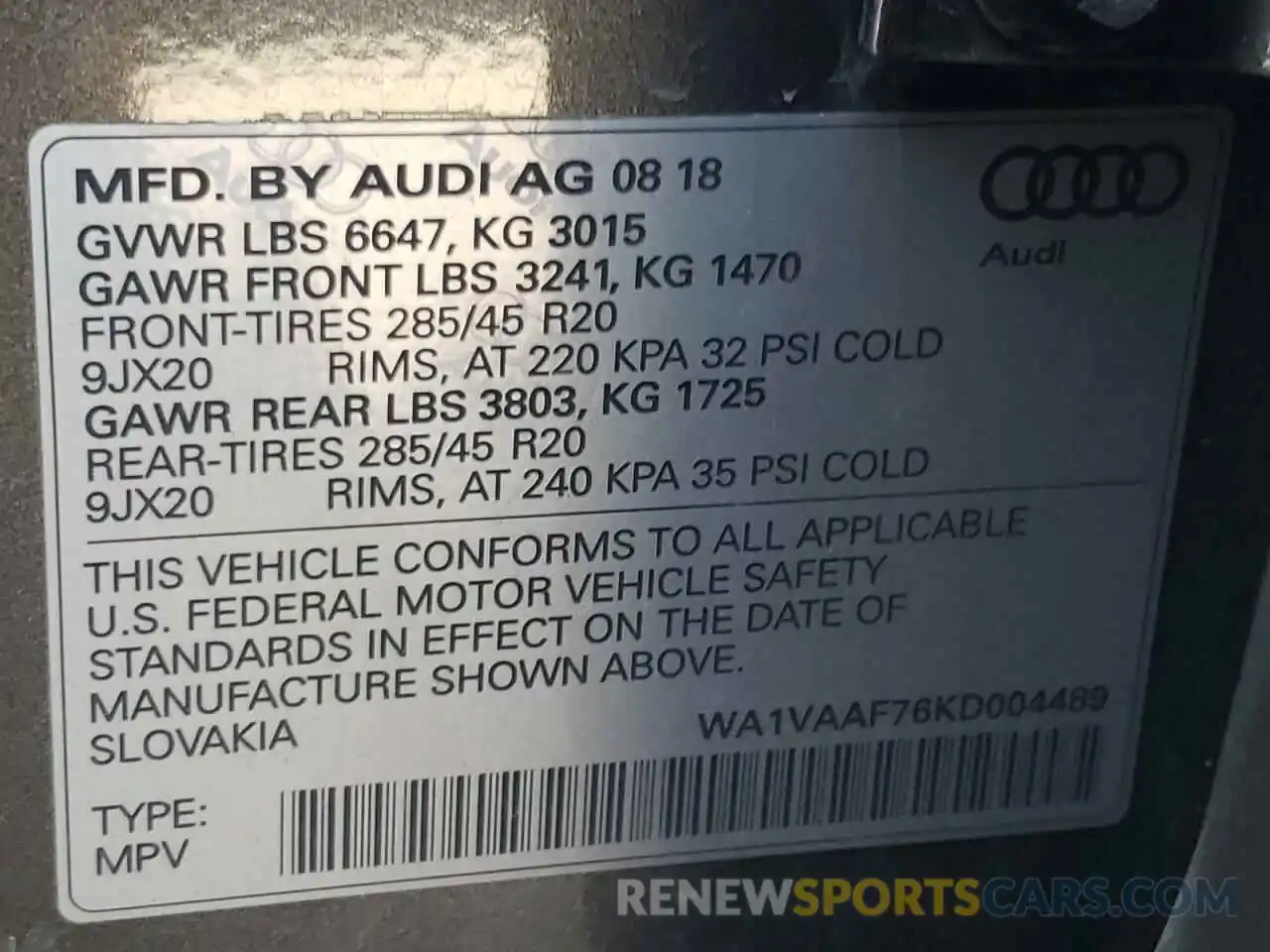 10 Фотография поврежденного автомобиля WA1VAAF76KD004489 AUDI Q7 2019