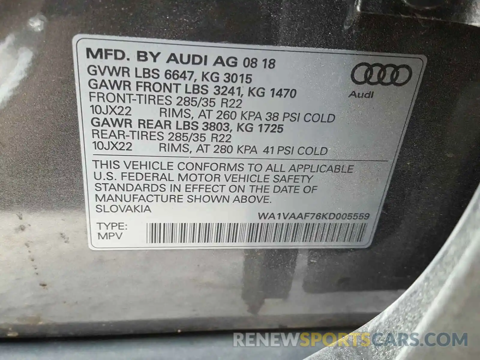 10 Фотография поврежденного автомобиля WA1VAAF76KD005559 AUDI Q7 2019