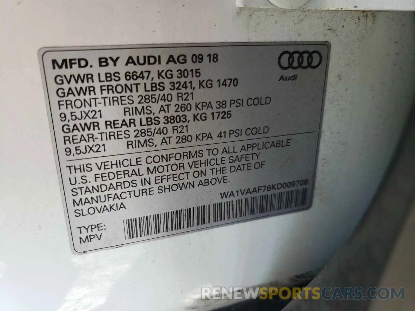 10 Фотография поврежденного автомобиля WA1VAAF76KD009708 AUDI Q7 2019