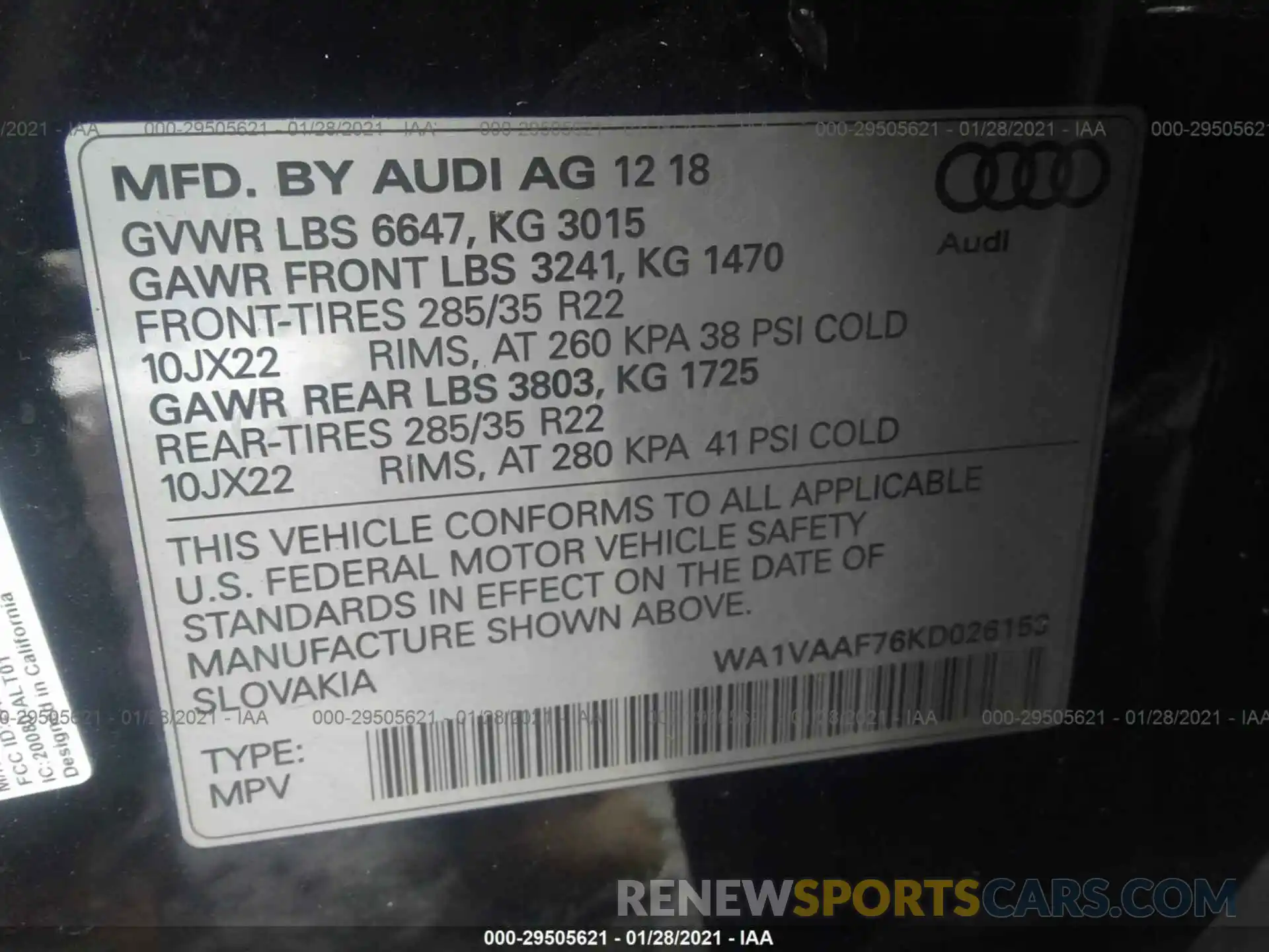 9 Фотография поврежденного автомобиля WA1VAAF76KD026153 AUDI Q7 2019