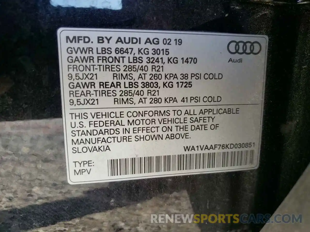 10 Фотография поврежденного автомобиля WA1VAAF76KD030851 AUDI Q7 2019