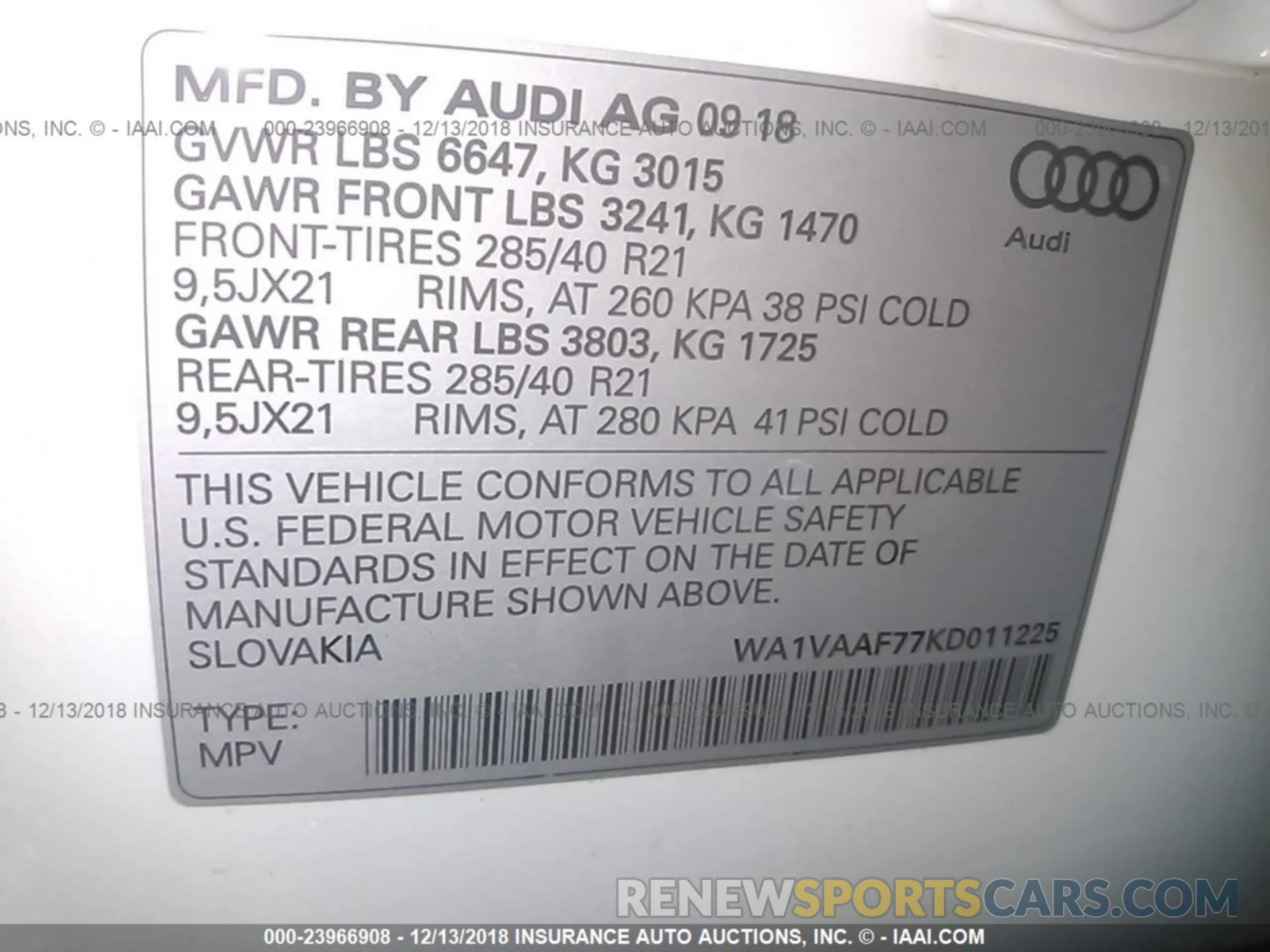 9 Photograph of a damaged car WA1VAAF77KD011225 AUDI Q7 2019