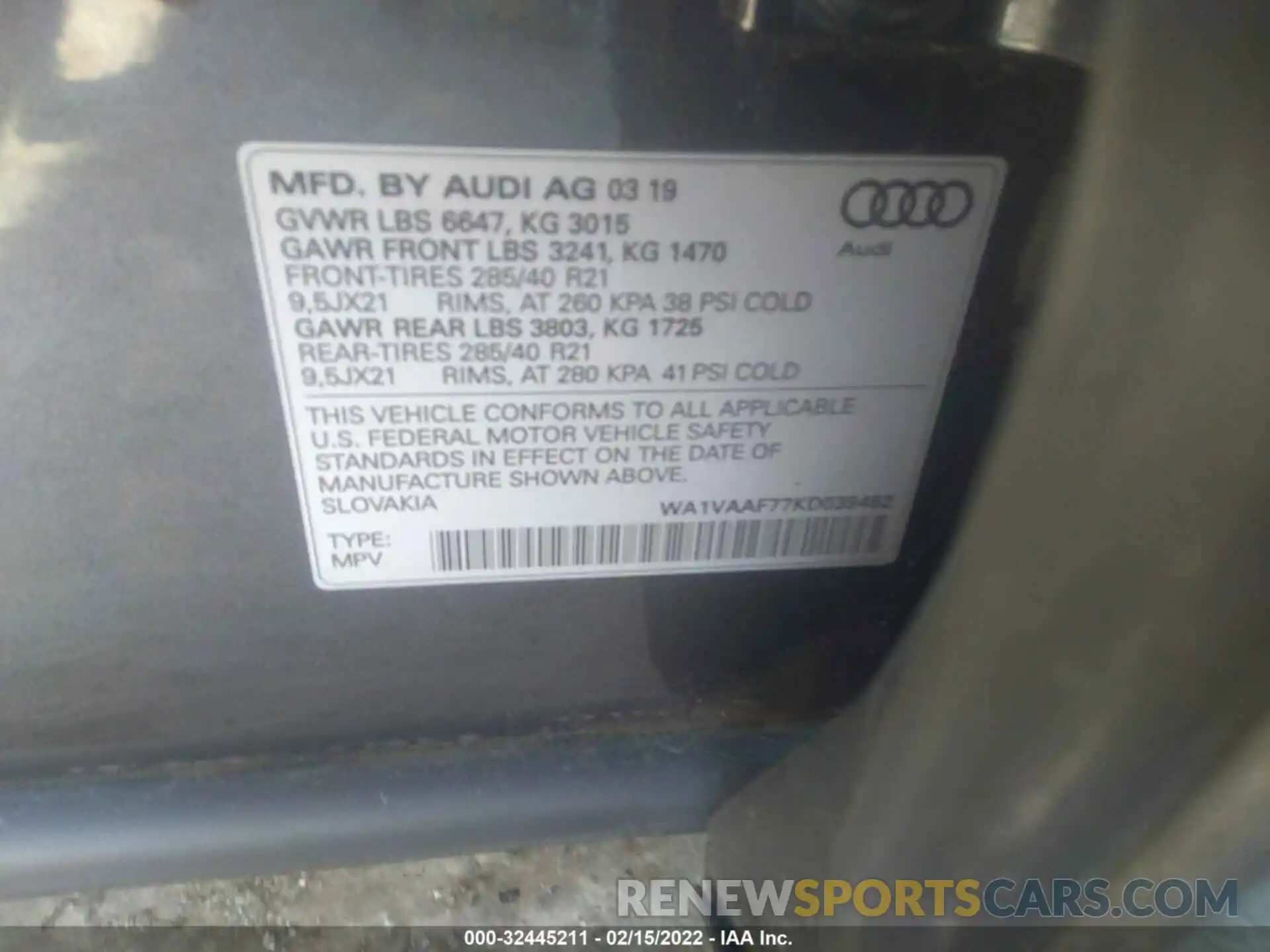 9 Фотография поврежденного автомобиля WA1VAAF77KD039462 AUDI Q7 2019