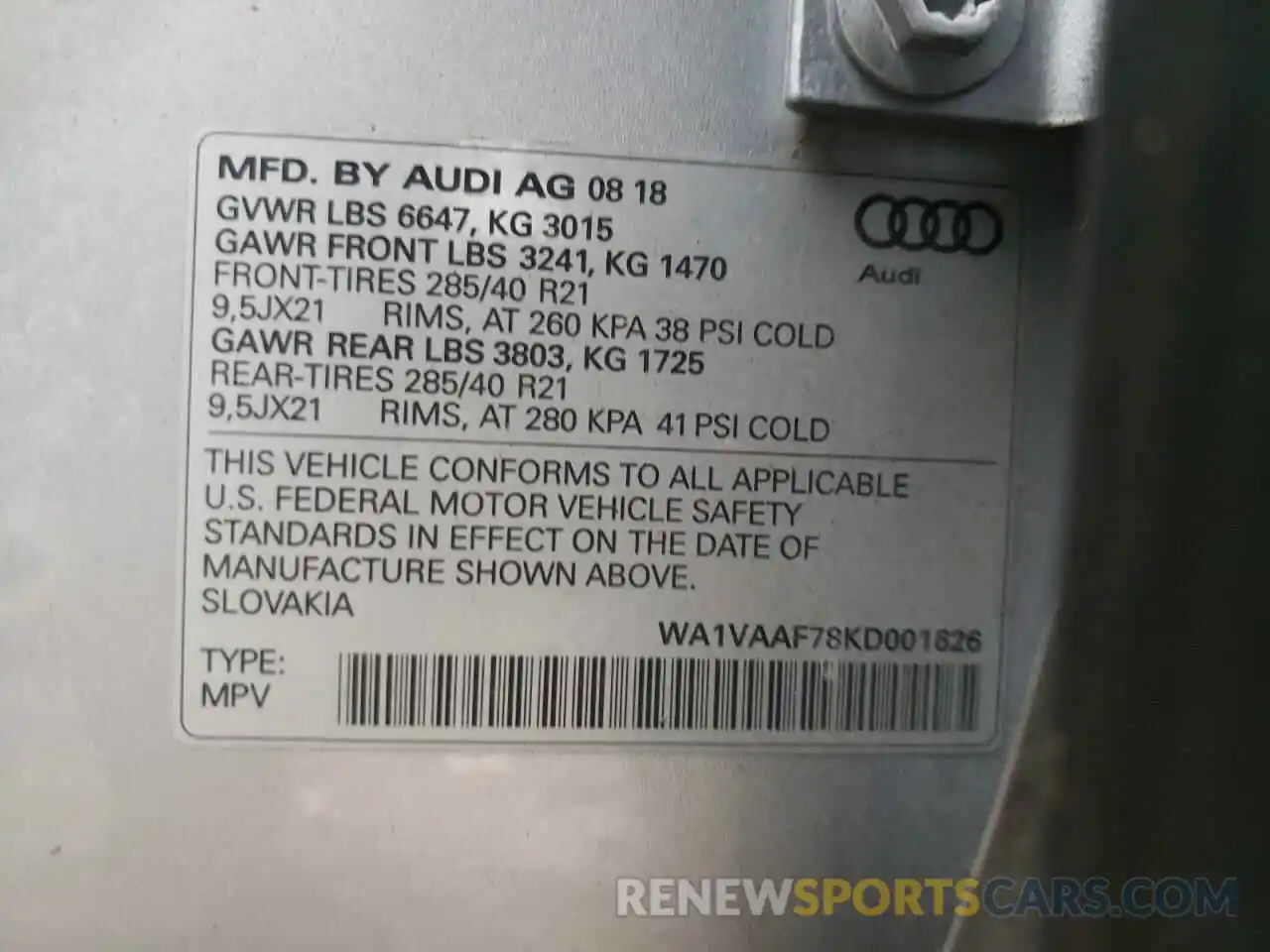 10 Фотография поврежденного автомобиля WA1VAAF78KD001626 AUDI Q7 2019