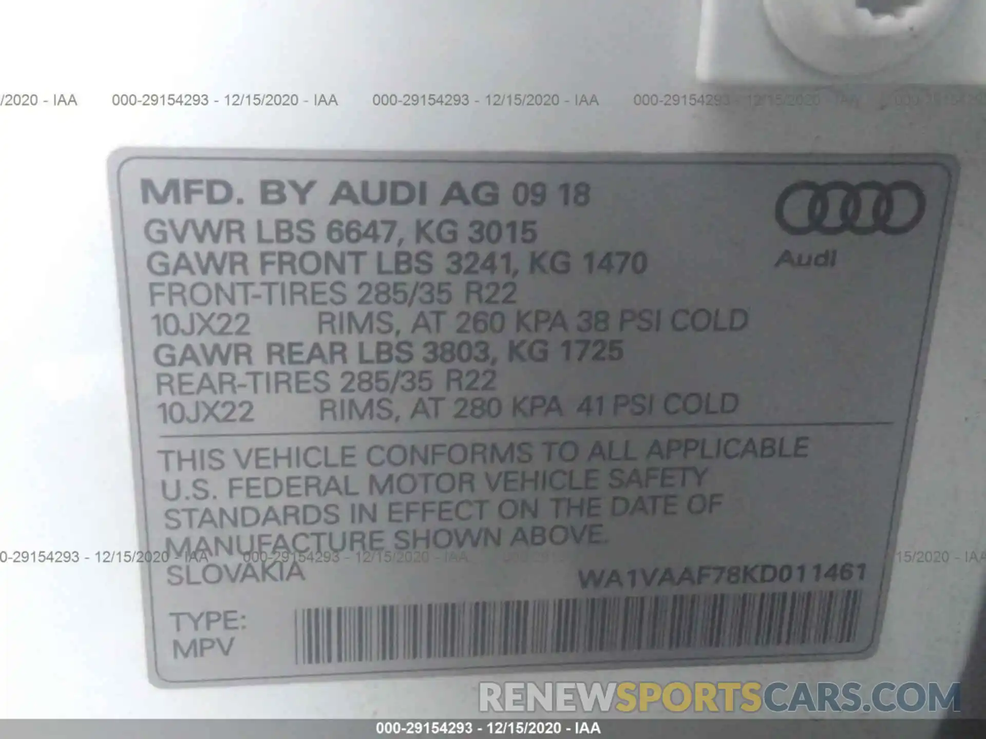 9 Фотография поврежденного автомобиля WA1VAAF78KD011461 AUDI Q7 2019