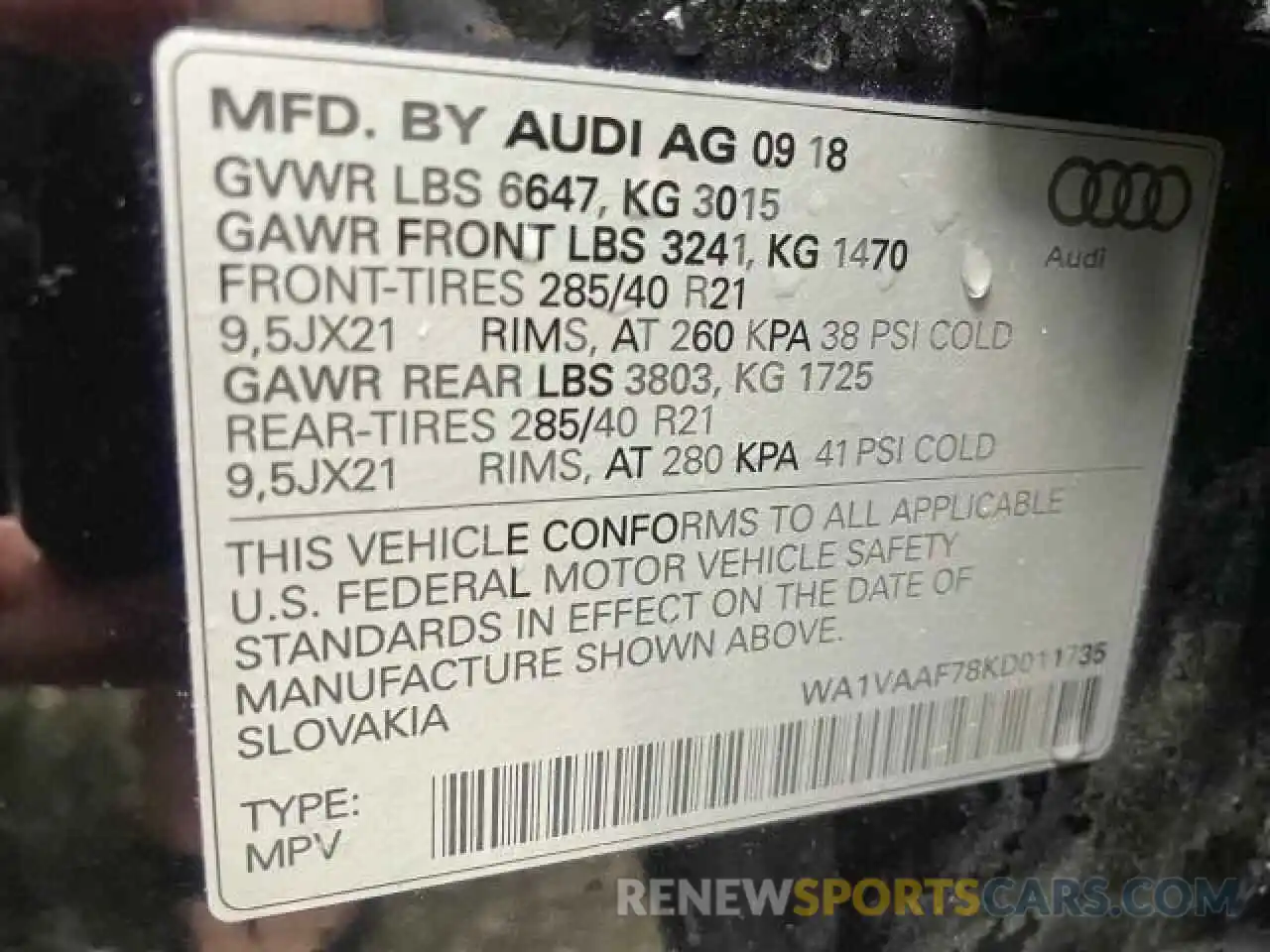 10 Фотография поврежденного автомобиля WA1VAAF78KD011735 AUDI Q7 2019