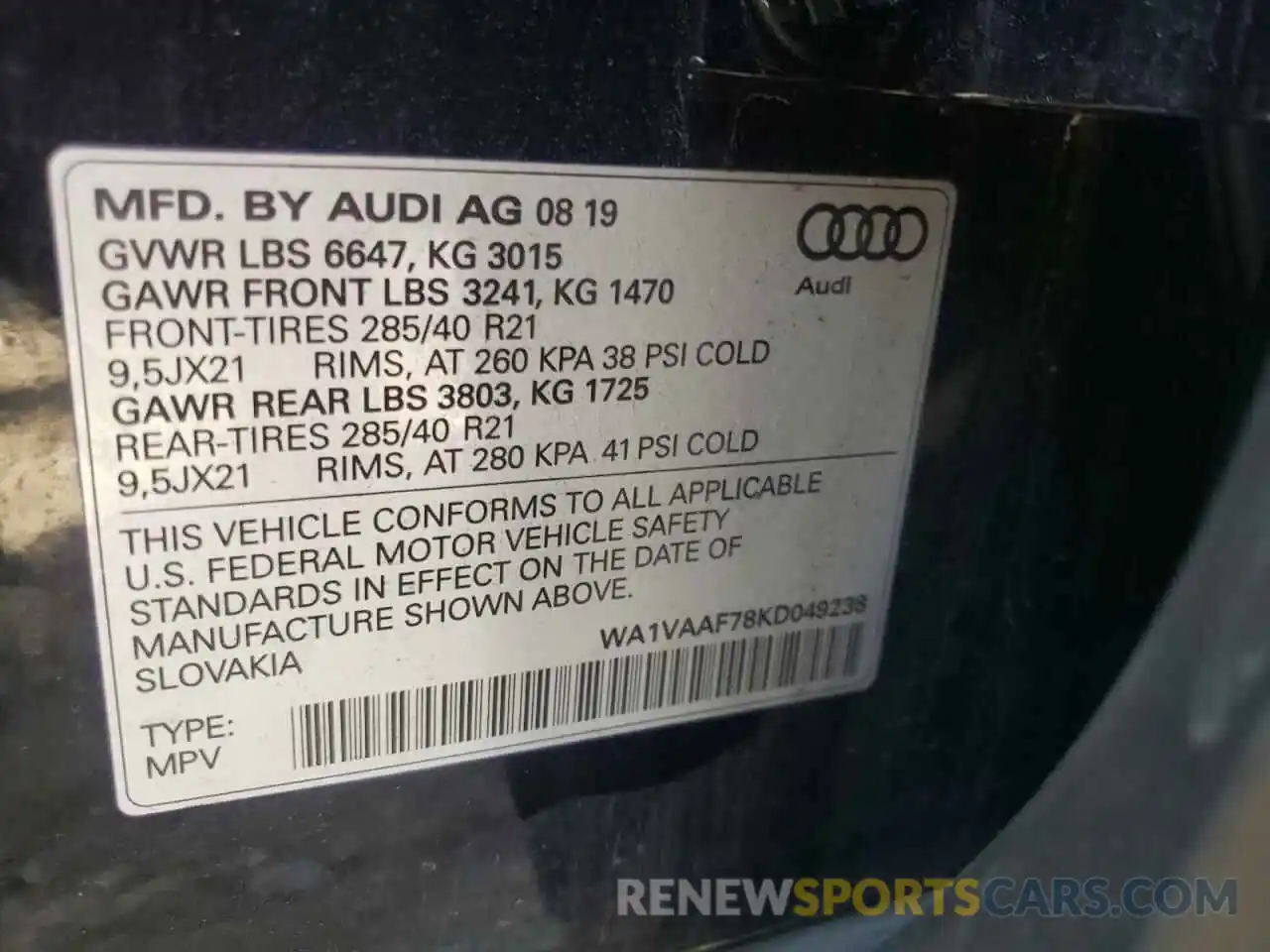 10 Фотография поврежденного автомобиля WA1VAAF78KD049238 AUDI Q7 2019