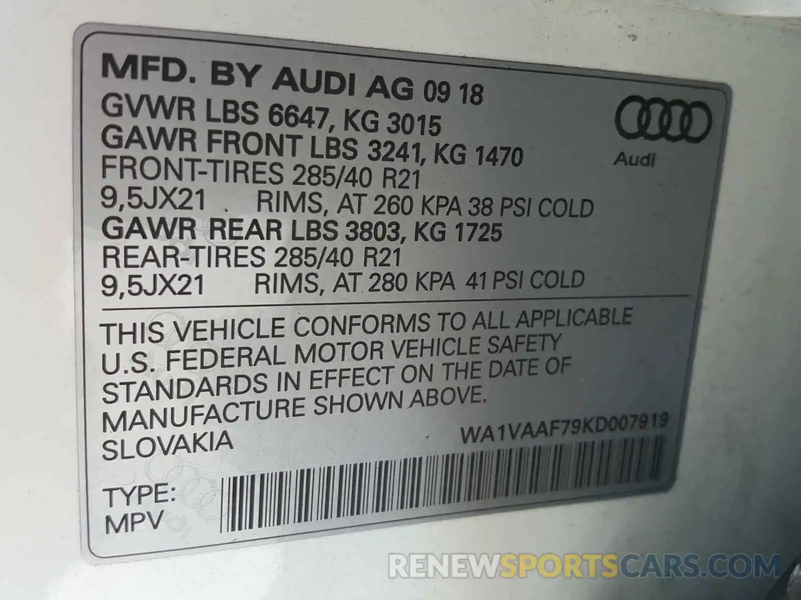 10 Фотография поврежденного автомобиля WA1VAAF79KD007919 AUDI Q7 2019