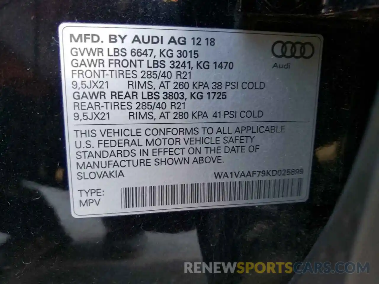 10 Фотография поврежденного автомобиля WA1VAAF79KD025899 AUDI Q7 2019