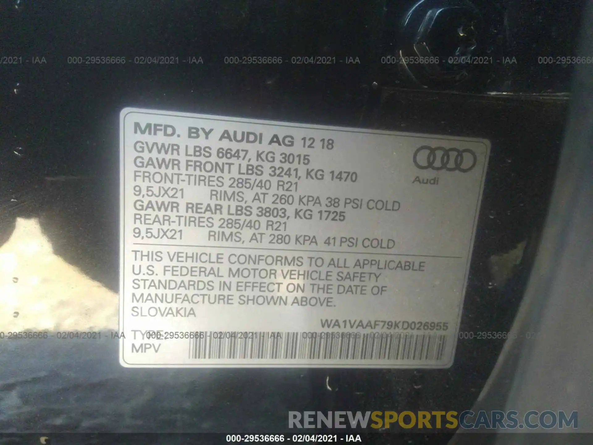 9 Фотография поврежденного автомобиля WA1VAAF79KD026955 AUDI Q7 2019