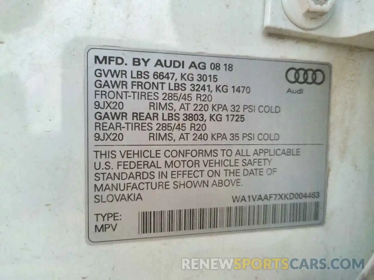 10 Фотография поврежденного автомобиля WA1VAAF7XKD004463 AUDI Q7 2019