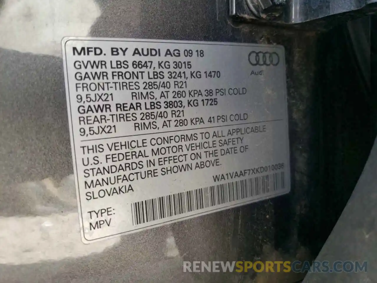 10 Фотография поврежденного автомобиля WA1VAAF7XKD010036 AUDI Q7 2019