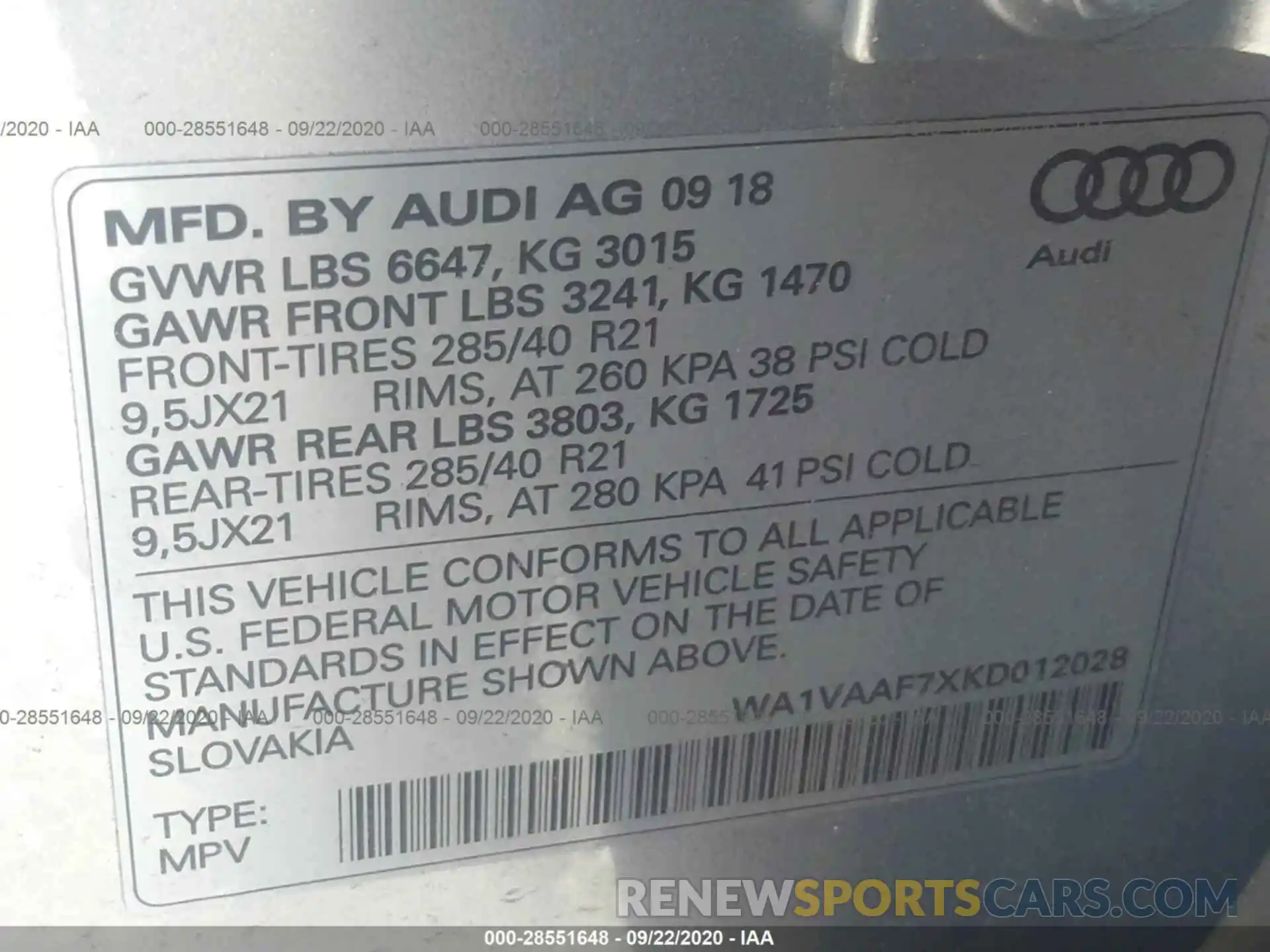 9 Photograph of a damaged car WA1VAAF7XKD012028 AUDI Q7 2019