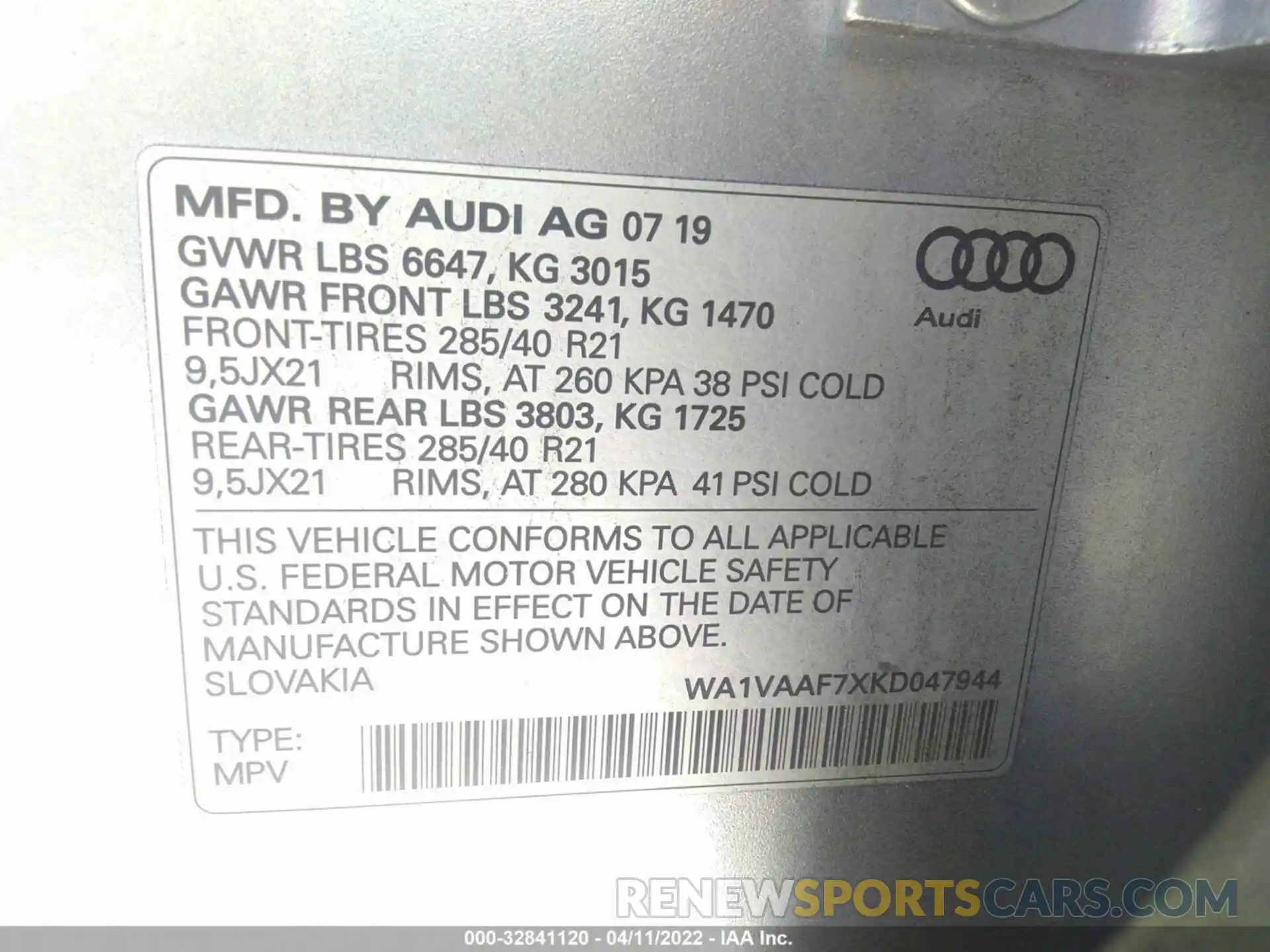 9 Фотография поврежденного автомобиля WA1VAAF7XKD047944 AUDI Q7 2019