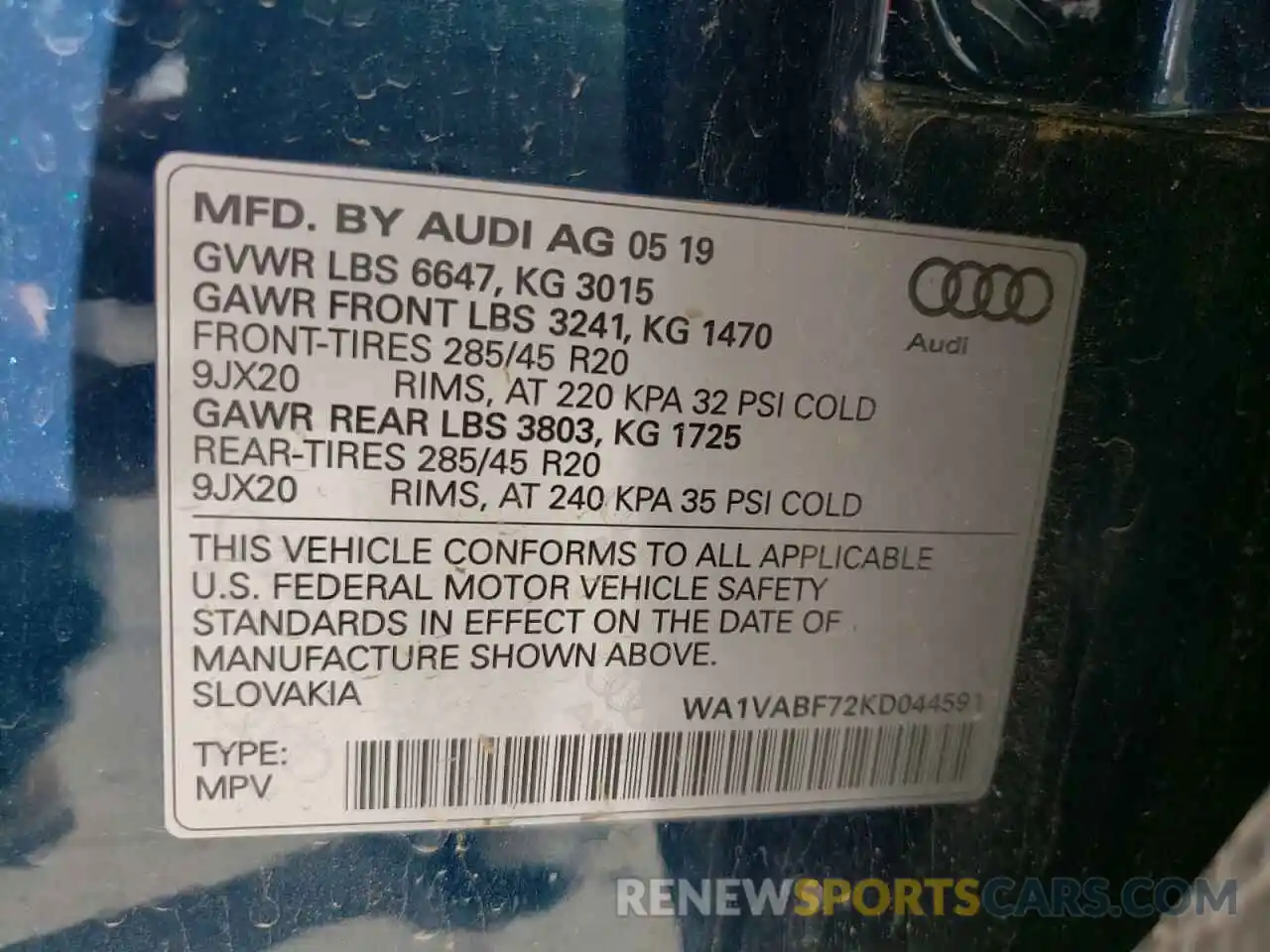 10 Фотография поврежденного автомобиля WA1VABF72KD044591 AUDI Q7 2019