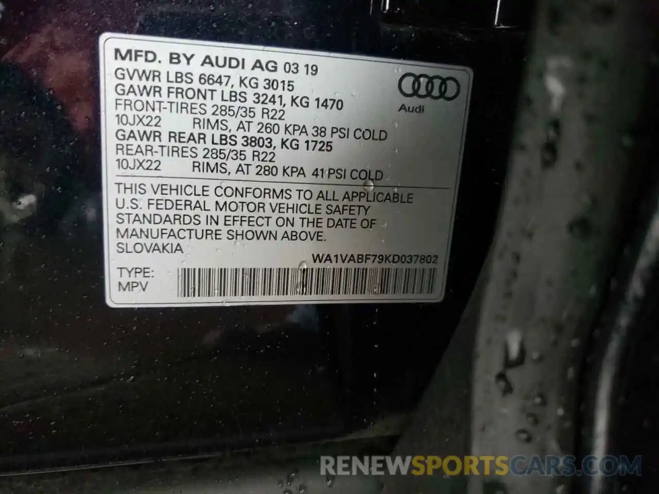 10 Фотография поврежденного автомобиля WA1VABF79KD037802 AUDI Q7 2019