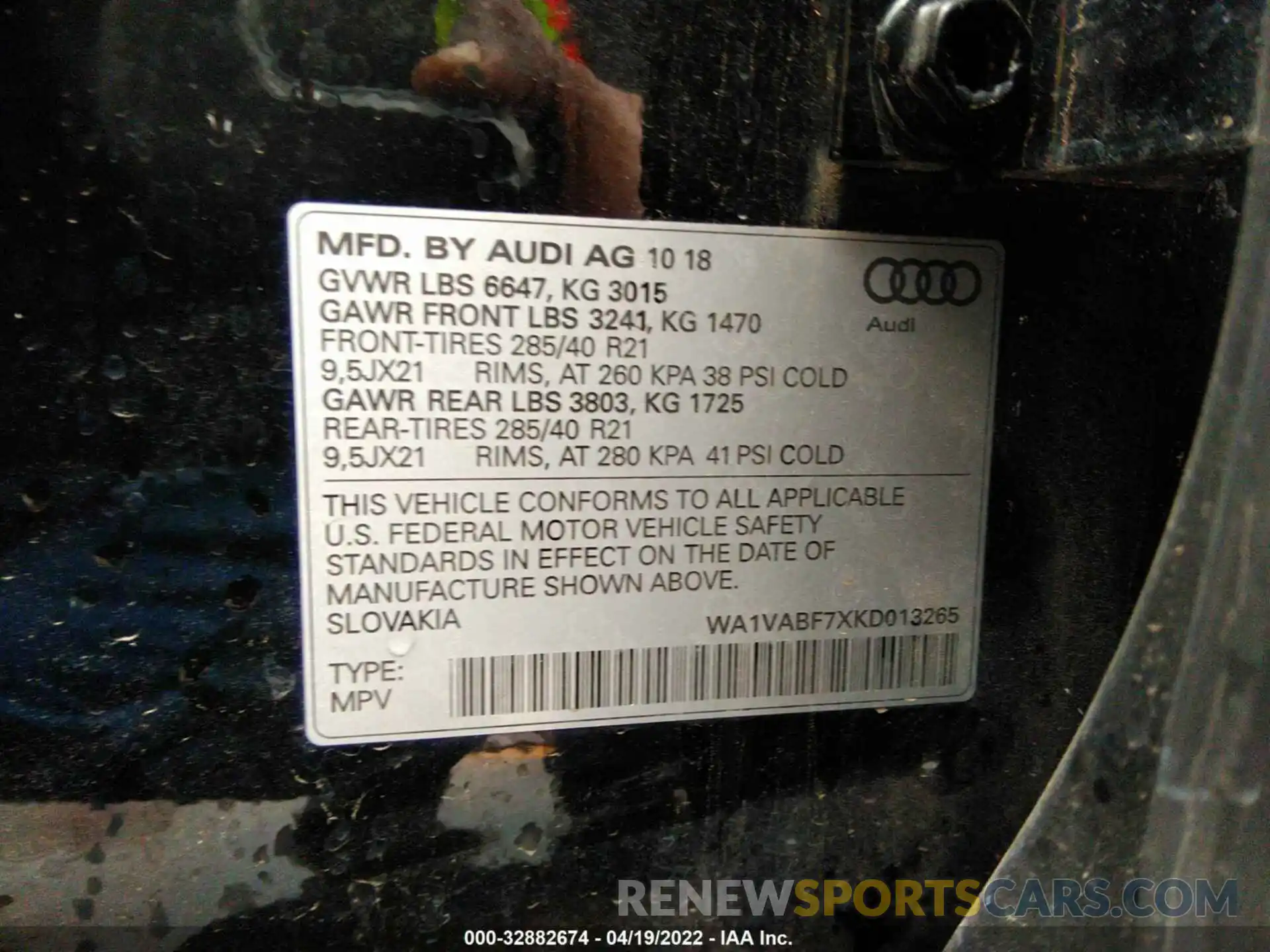 9 Фотография поврежденного автомобиля WA1VABF7XKD013265 AUDI Q7 2019