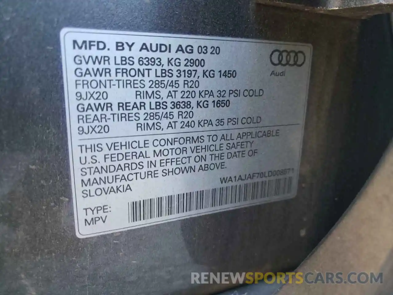 10 Photograph of a damaged car WA1AJAF70LD008571 AUDI Q7 2020