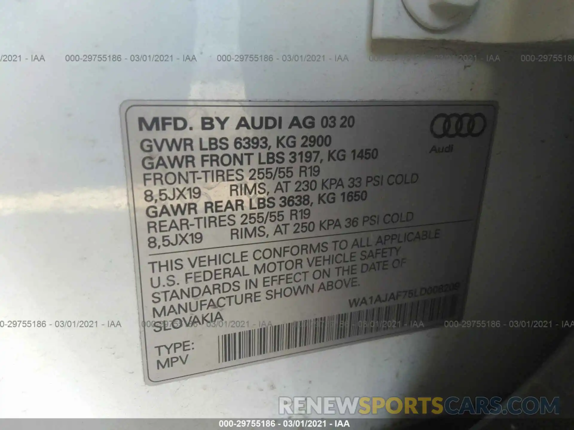 9 Фотография поврежденного автомобиля WA1AJAF75LD008209 AUDI Q7 2020