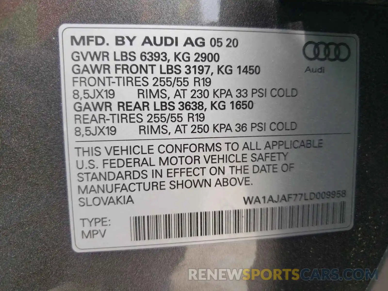 10 Photograph of a damaged car WA1AJAF77LD009958 AUDI Q7 2020