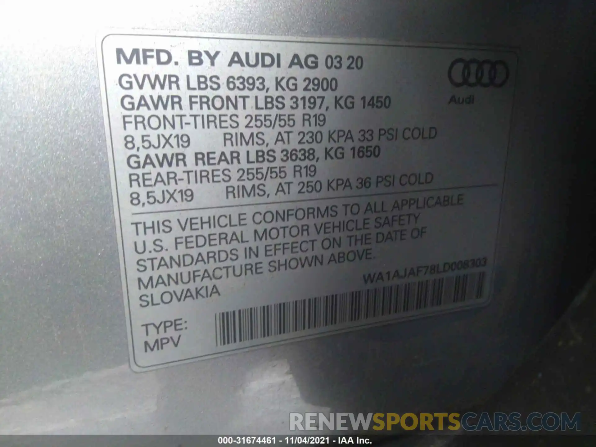 9 Фотография поврежденного автомобиля WA1AJAF78LD008303 AUDI Q7 2020