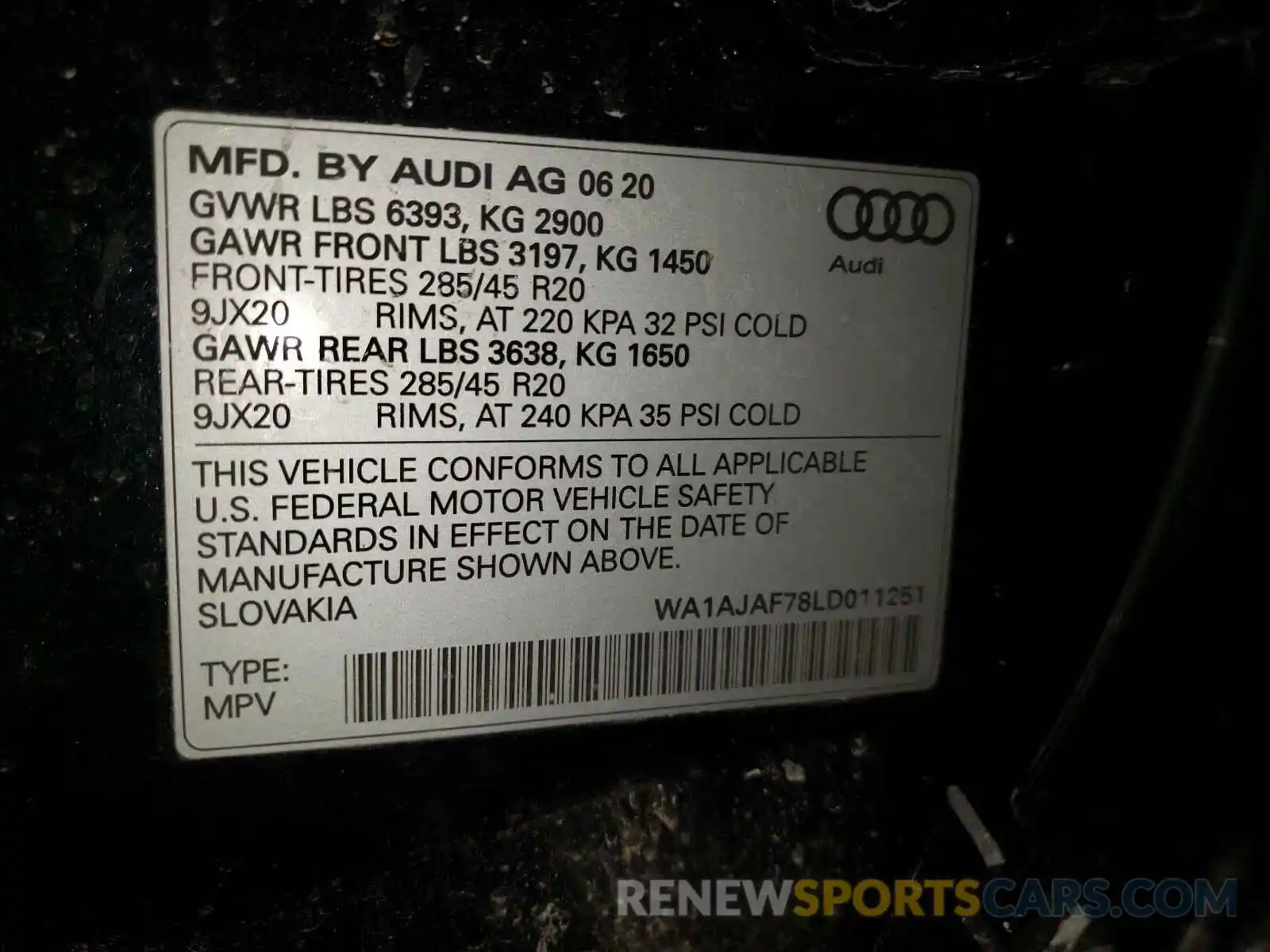 10 Photograph of a damaged car WA1AJAF78LD011251 AUDI Q7 2020