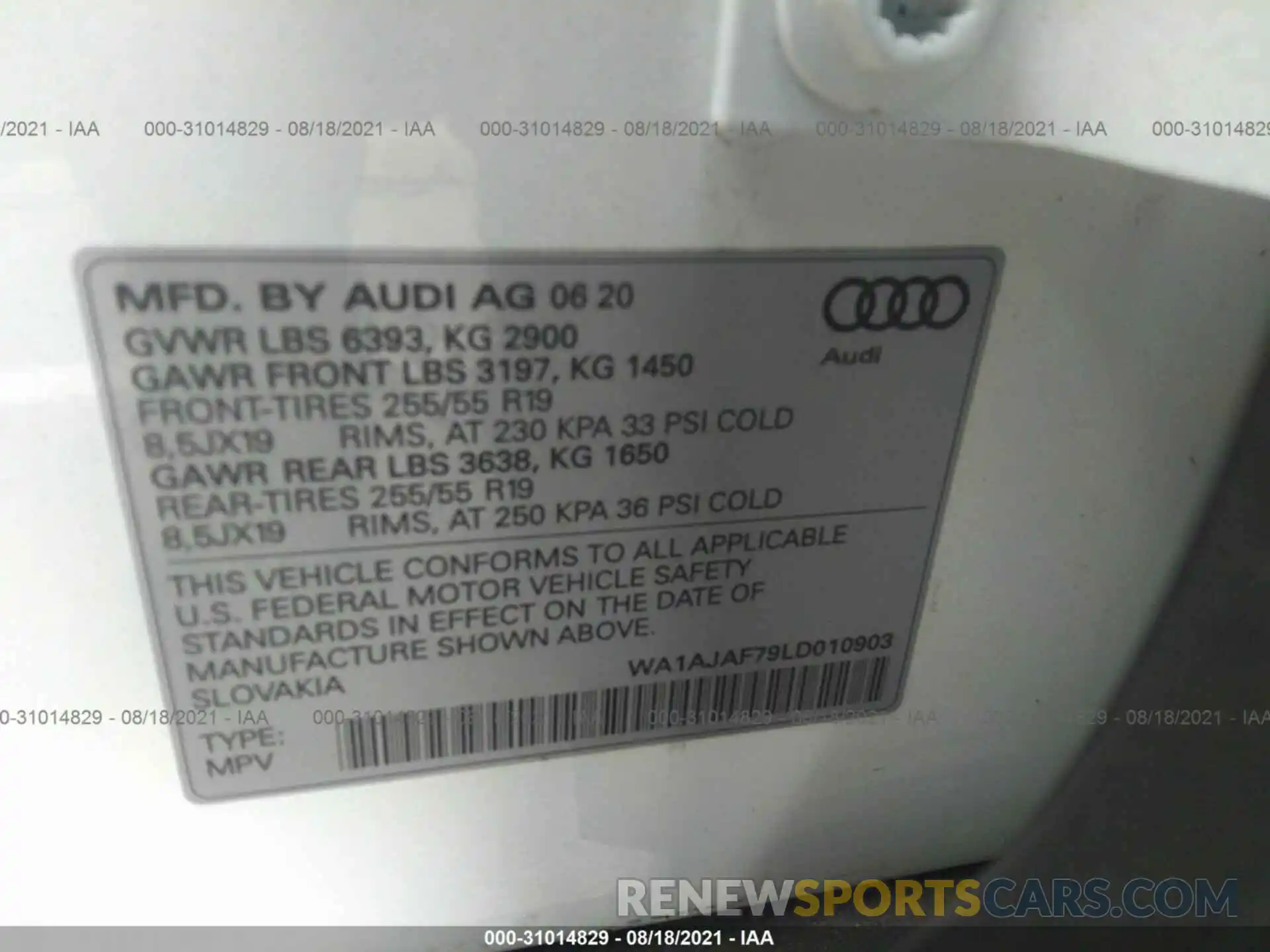 9 Photograph of a damaged car WA1AJAF79LD010903 AUDI Q7 2020