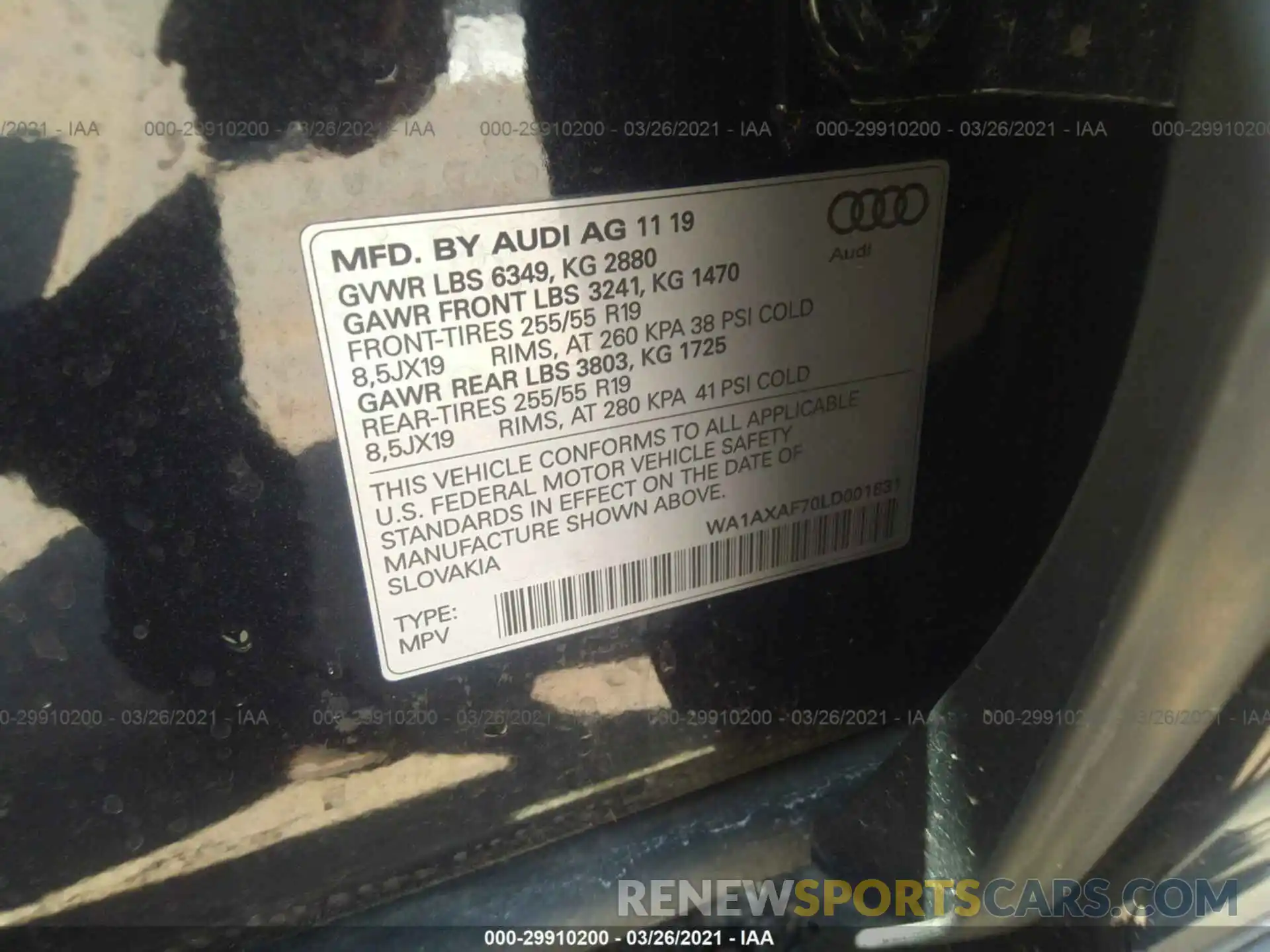 9 Photograph of a damaged car WA1AXAF70LD001831 AUDI Q7 2020