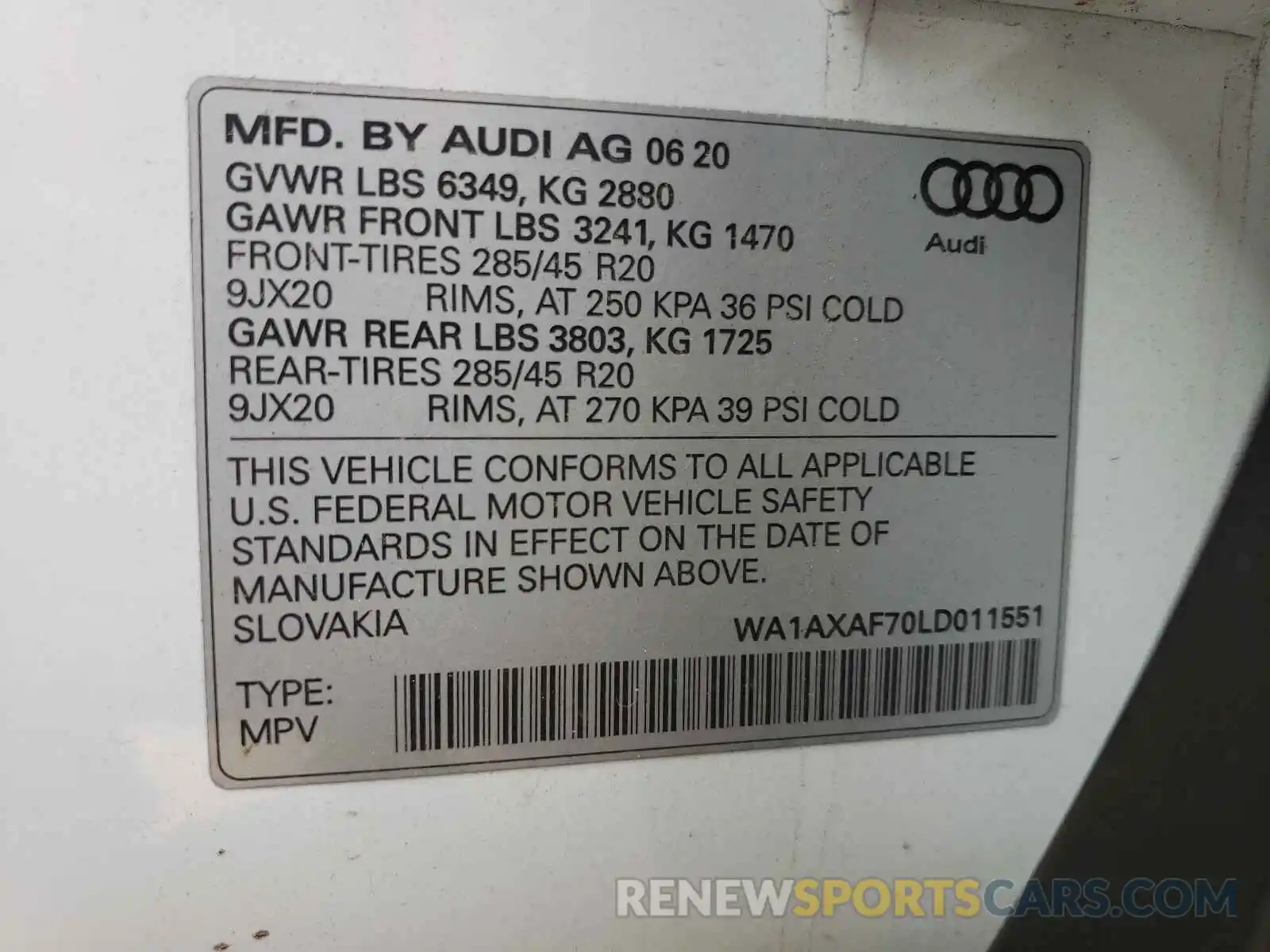 10 Фотография поврежденного автомобиля WA1AXAF70LD011551 AUDI Q7 2020